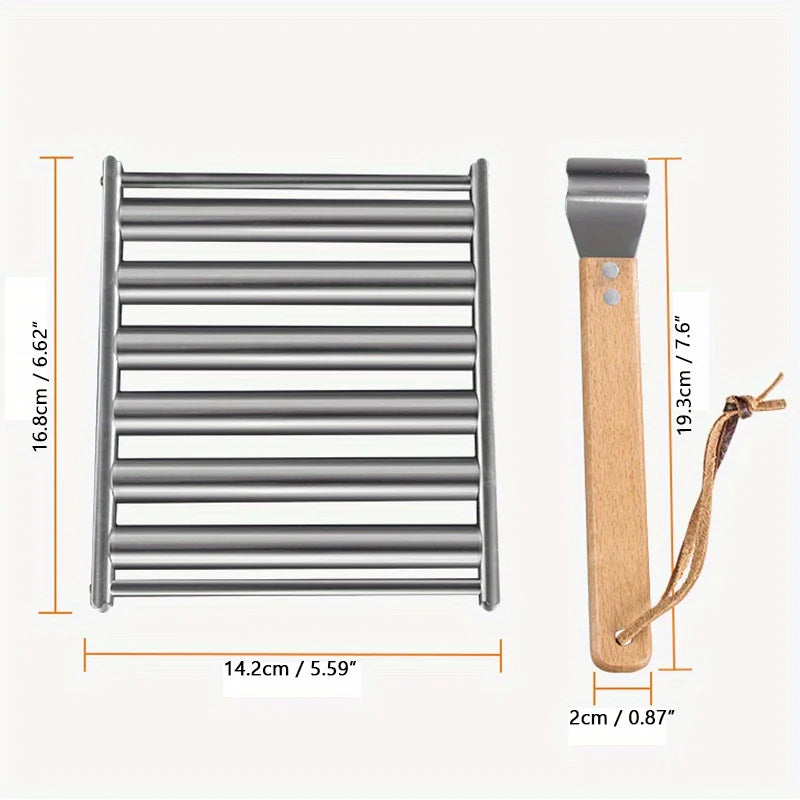 1pc, Hot Dog Rack, Rolling Grill, Stainless Steel Sausage Grill With Ultra Long Wooden Handle, Easy To Clean Sausage Grill, Used For Evenly Cooking Hot Dogs, BBQ Tools, BBQ Accessories, Grill Accessor