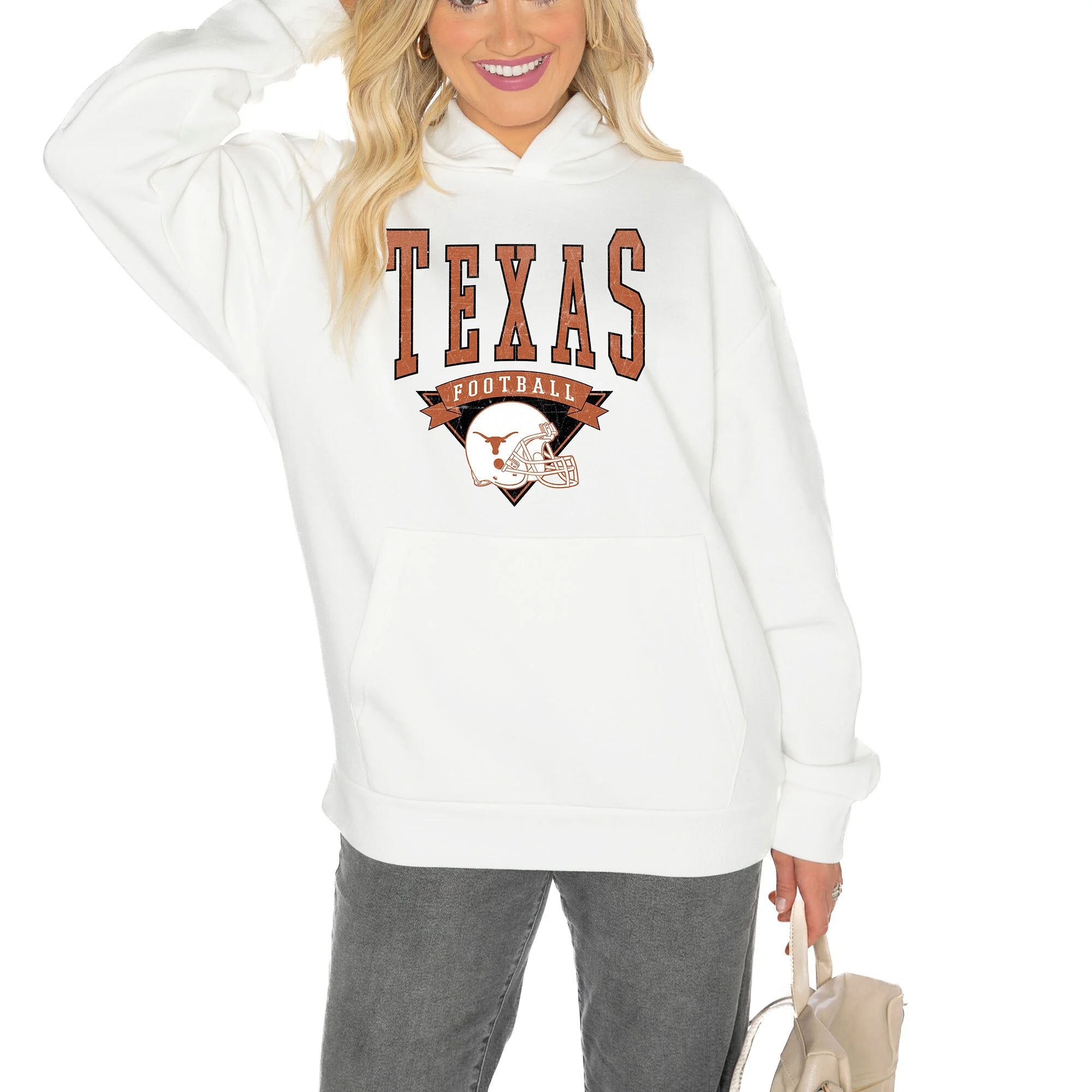 Women's Gameday Couture White Texas Longhorns Good Catch Premium Fleece Pullover Hoodie