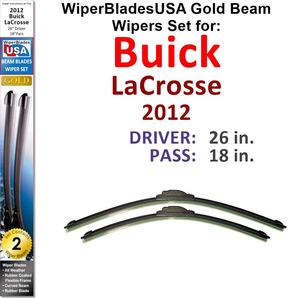 2012 Buick LaCrosse Beam Wiper Blades Wipers WBUSA (Set of 2)