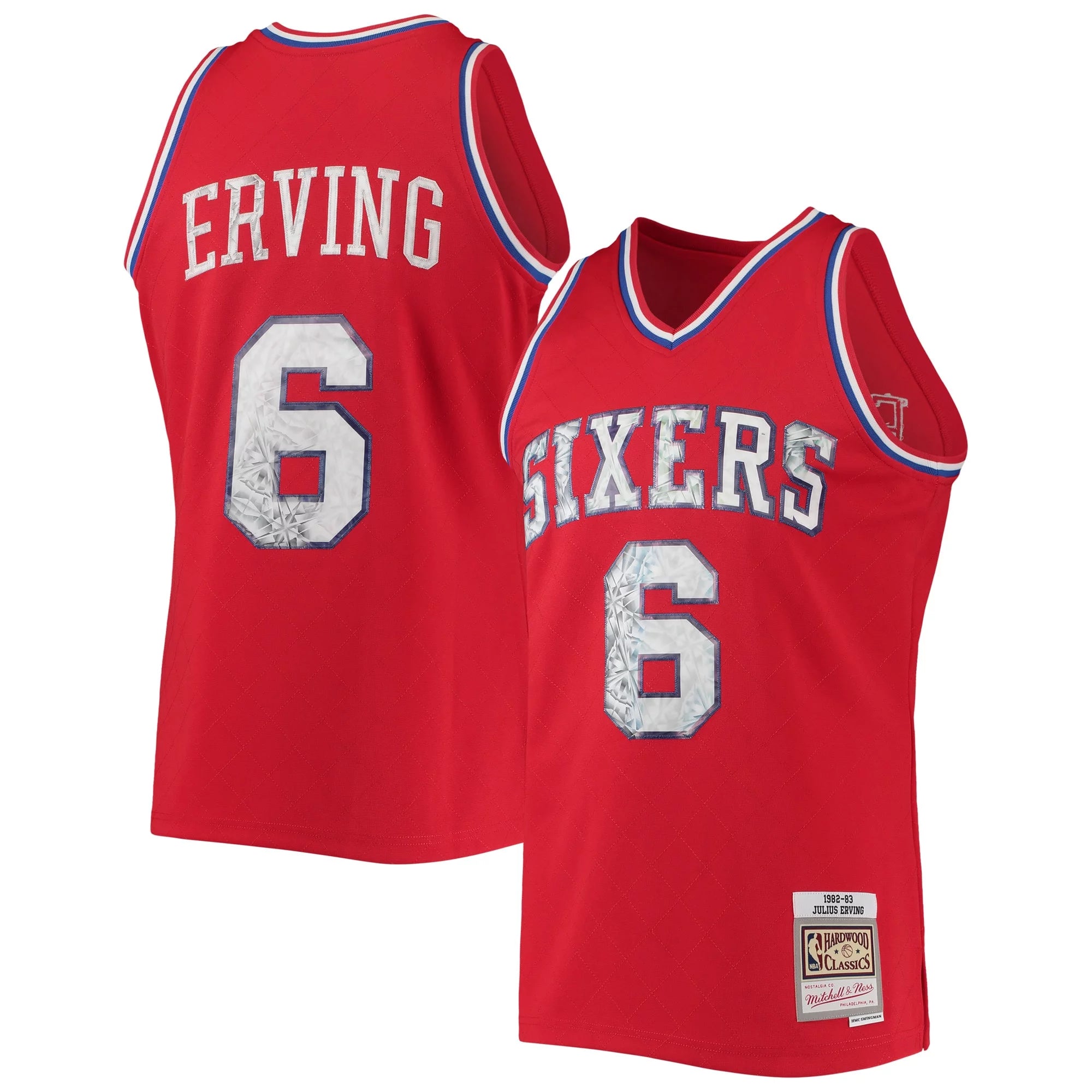 Men's Mitchell & Ness Julius Erving Red Philadelphia 76ers 1982/83 Hardwood Classics NBA 75th Anniversary Diamond