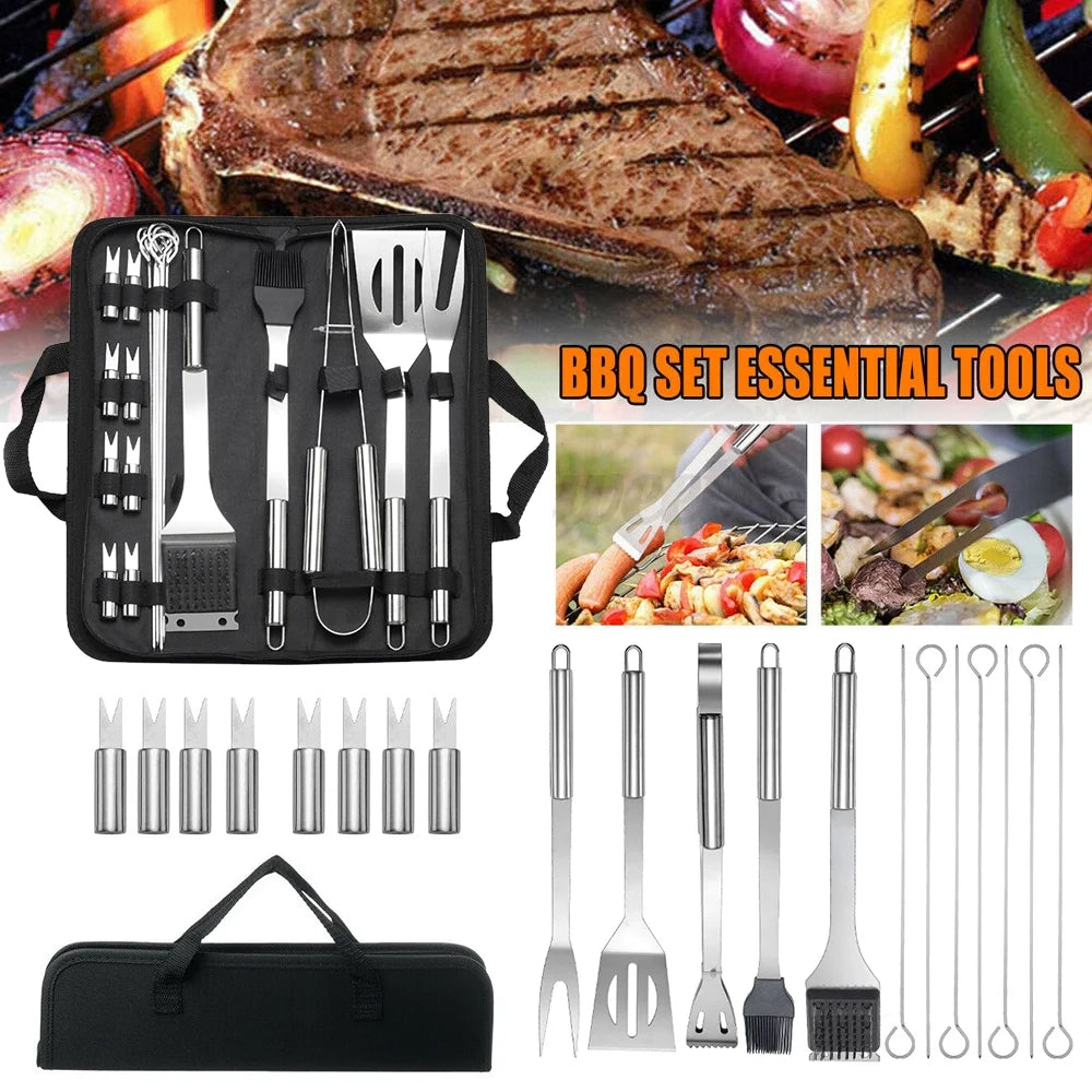 Stainless Steel BBQ Tools Set 20 Pcs Grilling Accessories for Camping Outdoor Cooking,Barbecue Utensil Tool with Carry Bag