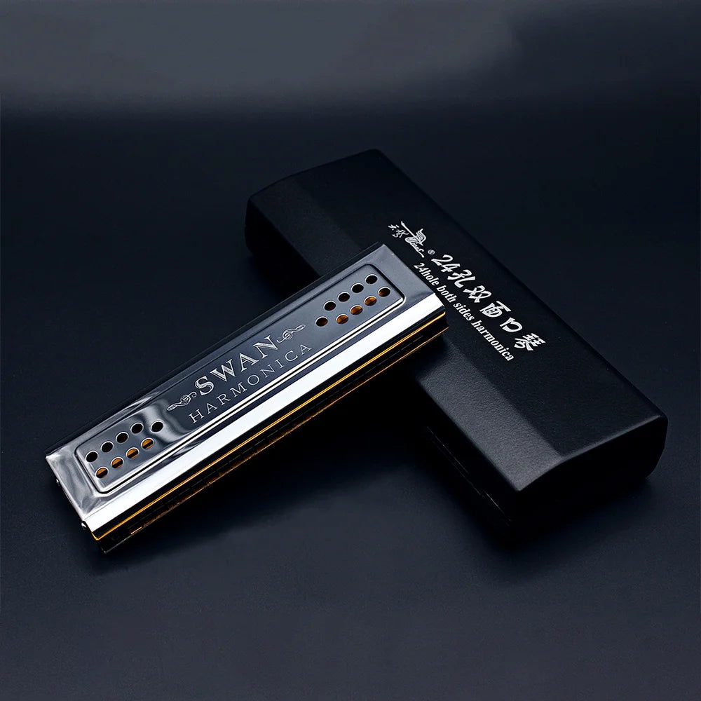 SWAN Harmonica,2-in-1 Dual-Sided Harmonica C 24 Reed 24 Reed Wind 2-in-1 Key C 24 Reed Wind Padded Wind Padded Box Dual-Sided Harmonica Mouth Padded Box Cloth Harmonica Harmonica Mouth Dural