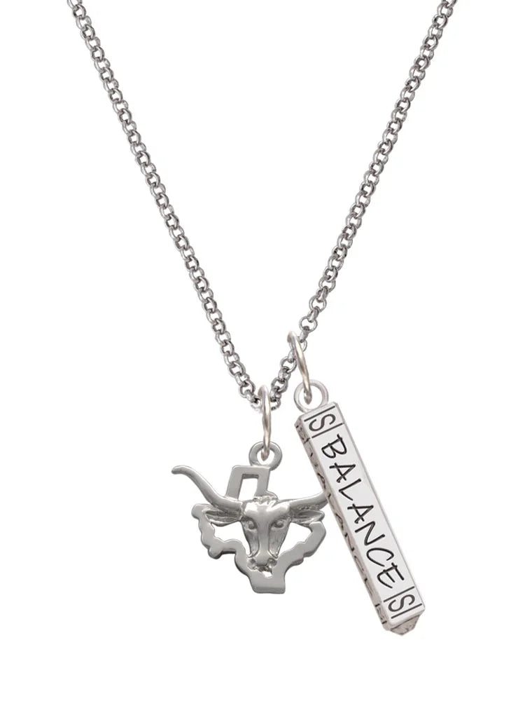 Delight Jewelry Silvertone Longhorn - Texas Silvertone Balance Bar Charm Necklace, 23