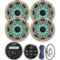 Kicker All-Weather Marine Gauge Style Bluetooth USB Stereo Receiver Bundle with Wired Remote, 4x 8 2-Way 300W Max Coaxial Marine LED Speakers w/ White Grilles, 50-Ft 16-Gauge Wire, 22 Antenna