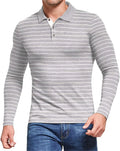 Aiyino Men's Long Sleeve Stripe Polo Shirts Casual Slim Fit Basic Designed Cotton Shirts