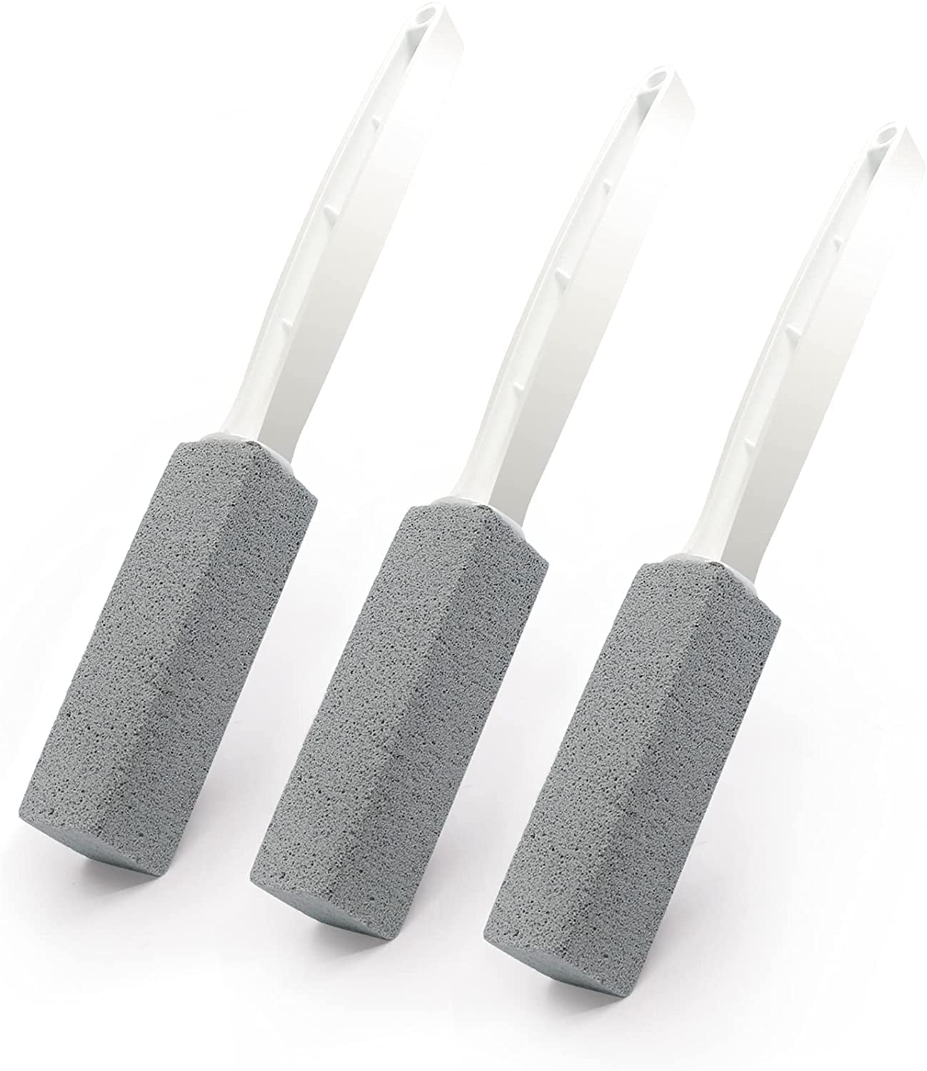 WOVTE Toilet Bowl Cleaning Stone with Extra Long Handle - 3 Pack Scouring Stick Brush Limescale Remover for BBQ Grills, Tiles, Swimming Pools (Gray)