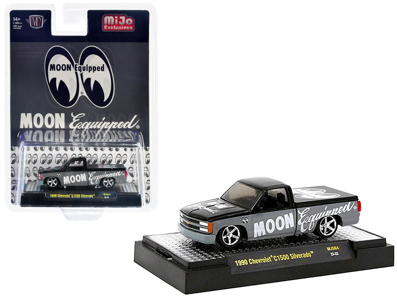 1990 Chevrolet C1500 Silverado Truck Black and Gray Mooneyes Equipped Ltd Ed to 5500 pcs 1/64 Diecast Model Car by M2 Machines