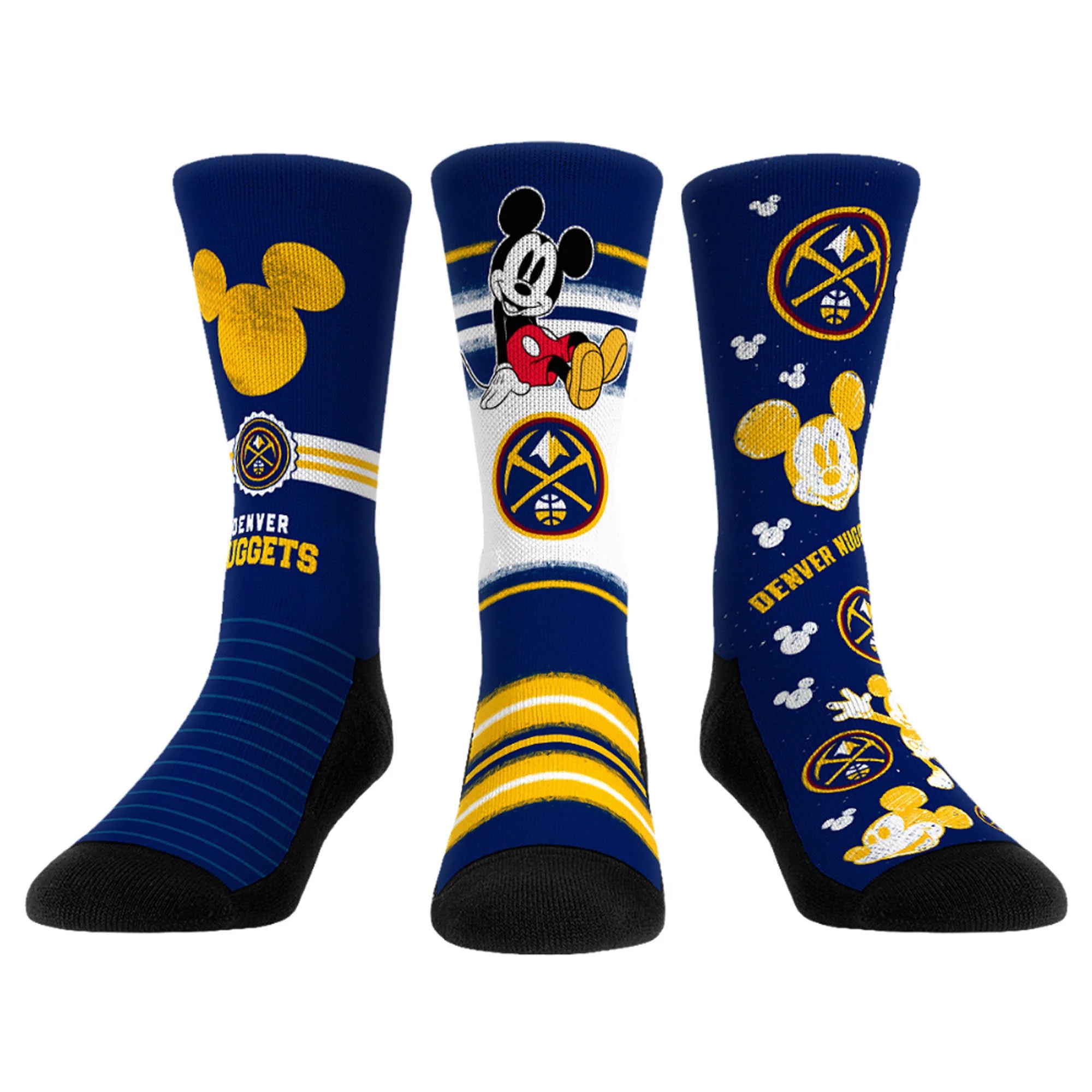 Unisex Rock Em Socks Mickey Mouse Navy Denver Nuggets Three-Pack Disney Crew Socks Set