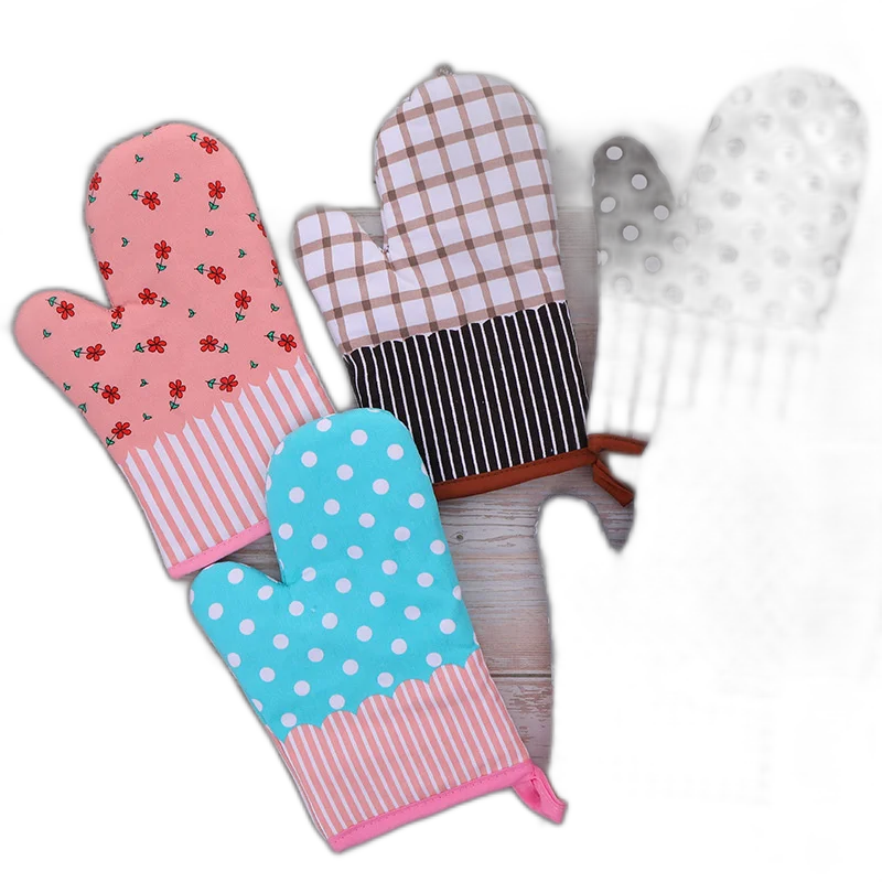 Home Cooking Heat Insulation Heat Resistant Gloves Cotton Microwave Oven Gloves Baking Tools Oven Gloves Black Circle Points Per Piece 17Cm*25Cm