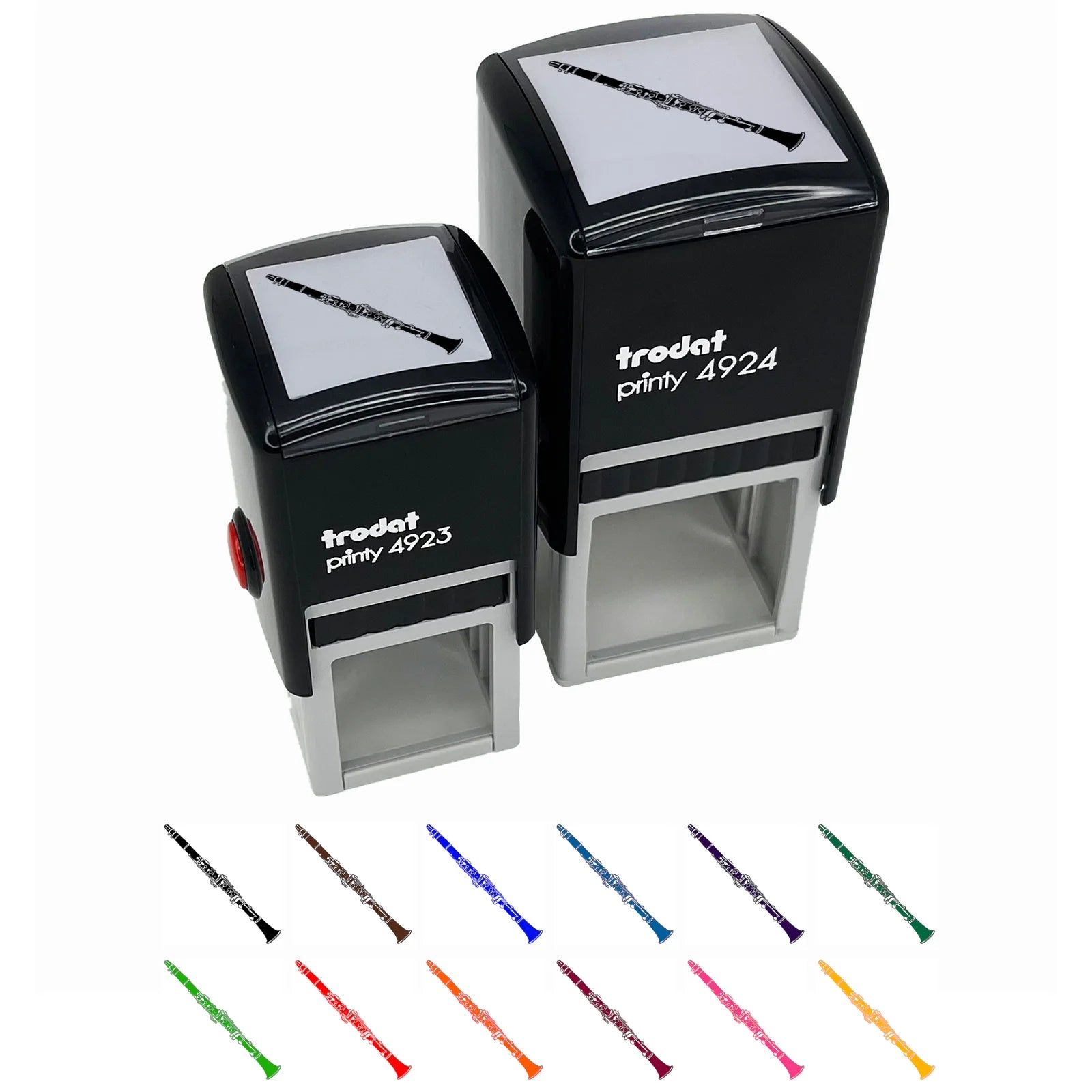 Clarinet Woodwind Musical Instrument Self-Inking Rubber Stamp Ink Stamper - Red Ink - Large 1-1/2 Inch