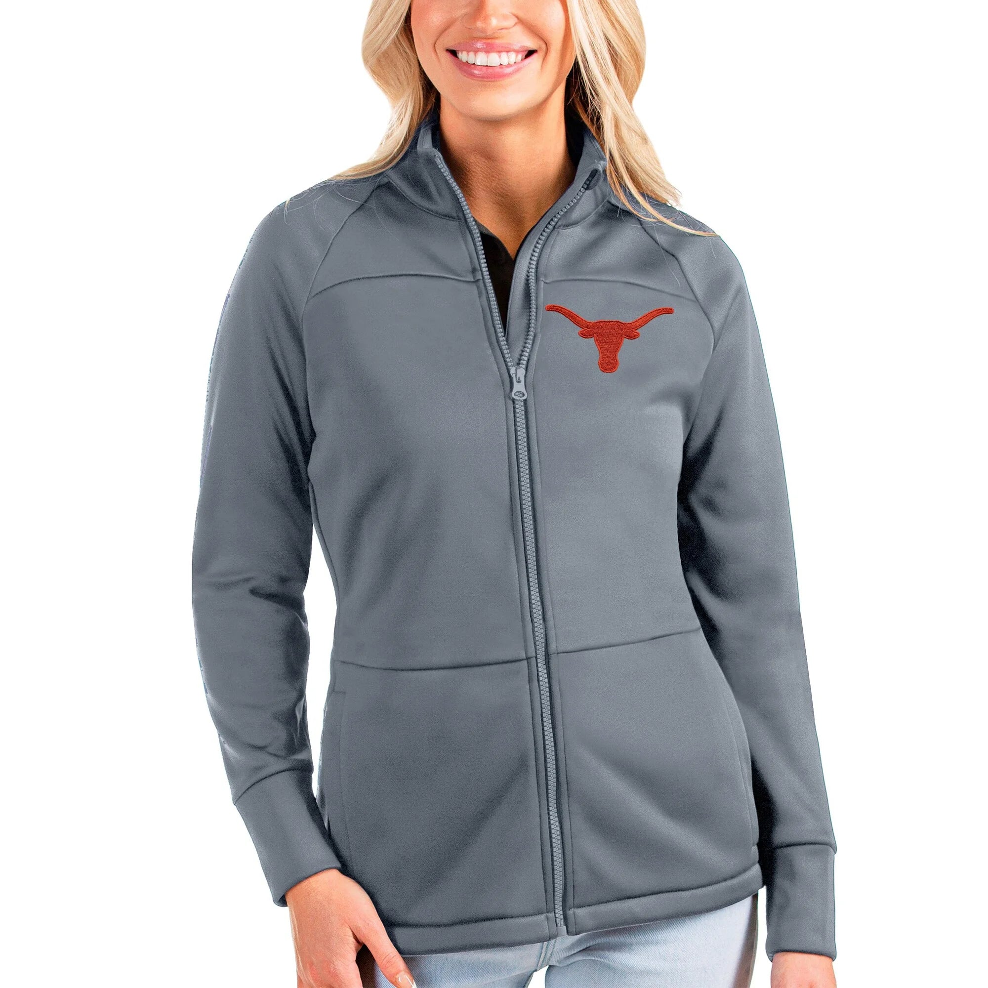 Women's Antigua Silver Texas Longhorns Links Full-Zip Golf Jacket