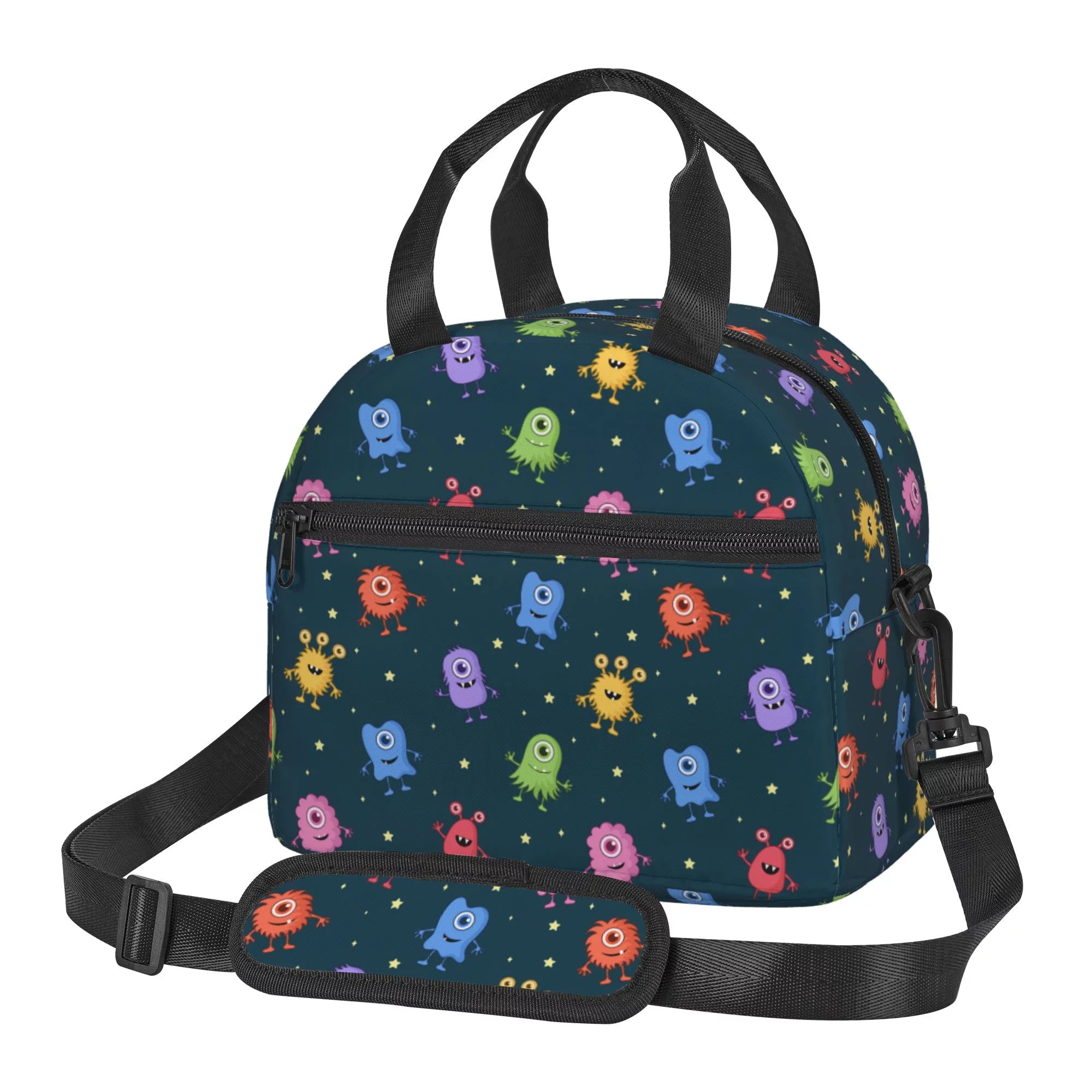 DouZhe Lunch Bags for Women and Men, Funny Cartoon Alien Monsters Prints Reusable Portable Insulated Cooler Waterproof Lunch Tote Bag for Travel Work Picnic
