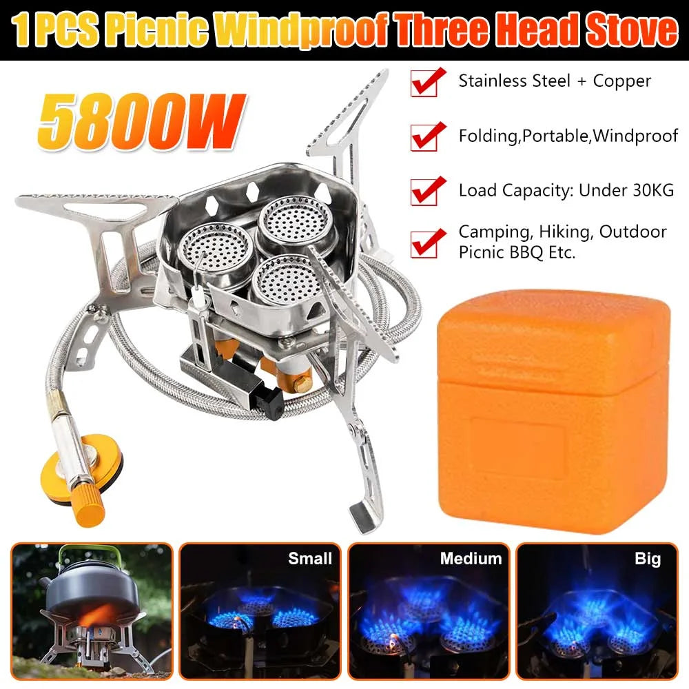 XAEIOW Picnic Mountaineering Windproof Three-burner Stove 5800W with Foldable, Portable, Affordable for Outdoor Camping Hiking Backpacking Picnic BBQ