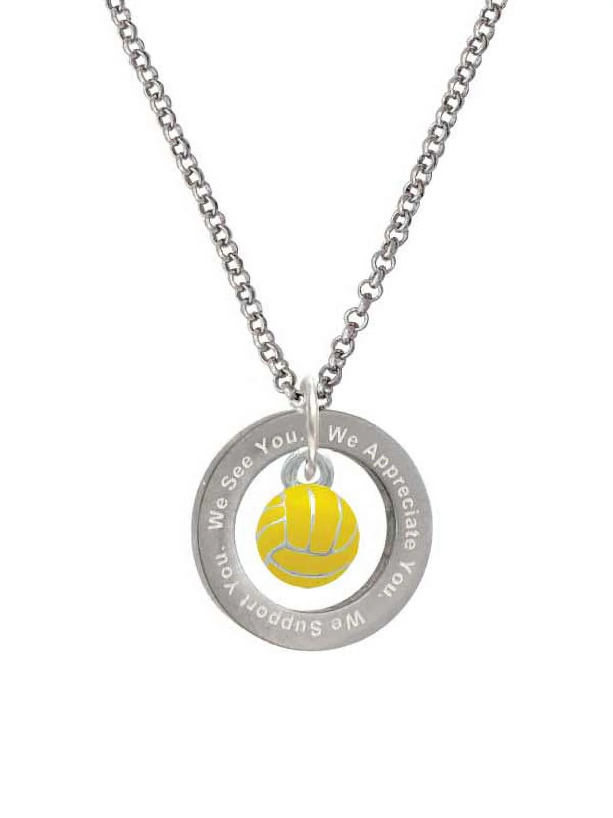 Silvertone 3-D Enamel Water Polo - We See You, We Support You Affirmation Ring Necklace