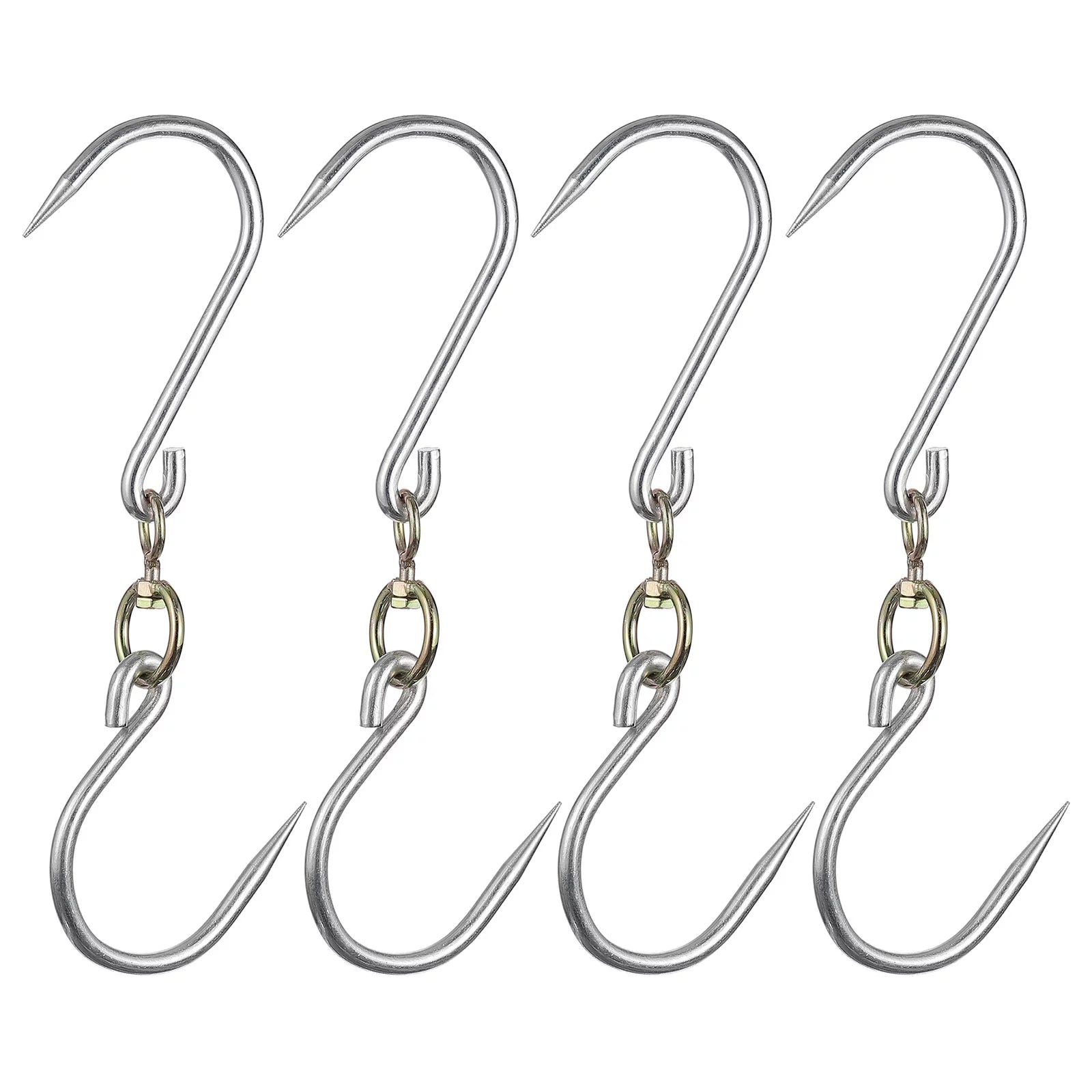 Uxcell 14.5'' Swivel Meat Hooks, 0.41'' Thickness Galvanized Processing Butcher Hooks, 4 Pack