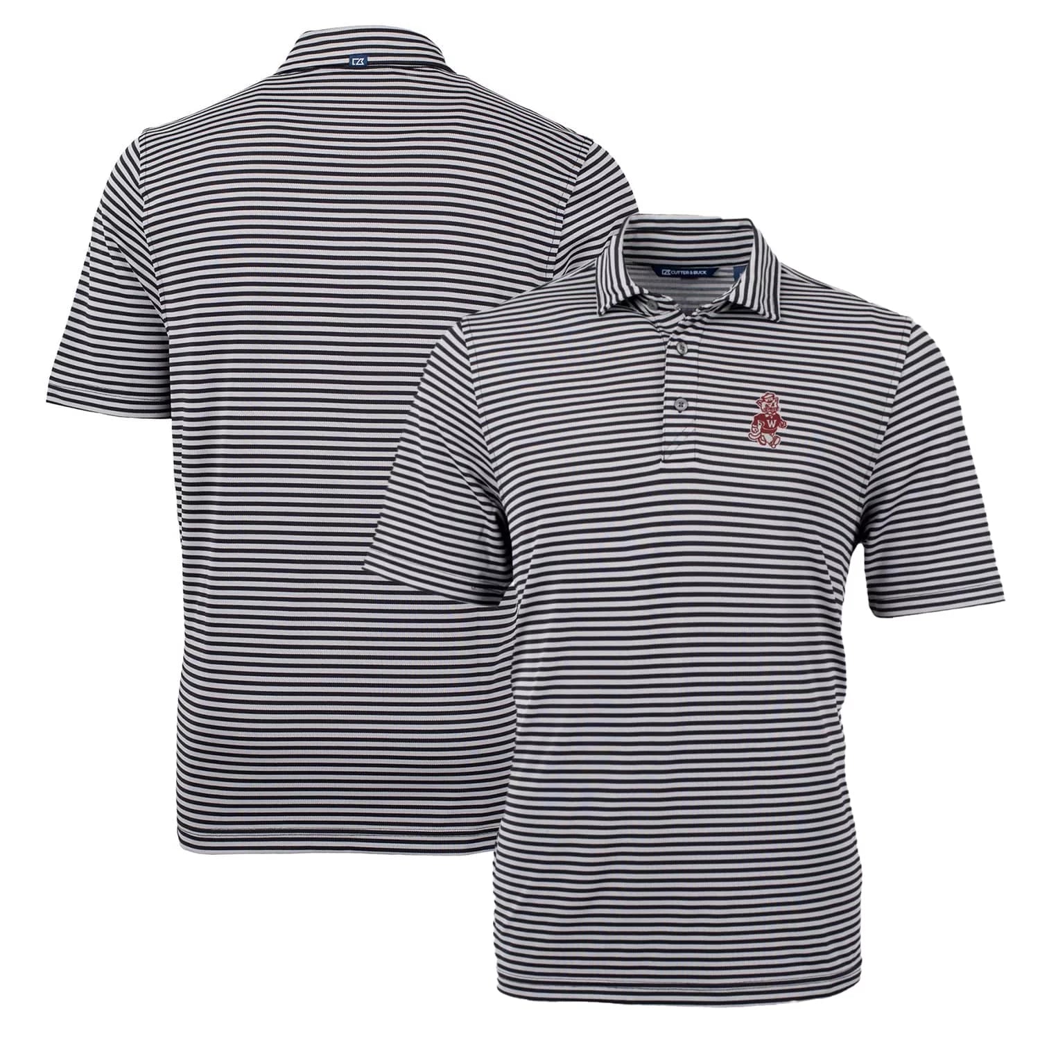 Men's Cutter & Buck Black Washington State Cougars Throwback Logo Virtue Eco Pique Stripe Recycled Polo