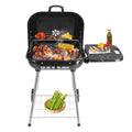 SYTHERS 28 Portable Charcoal Grill with Wheels & Vents on Lid & Foldable Side Shelf, Outdoor BBQ Smoker for Cooking Barbecue Camping BBQ, Black