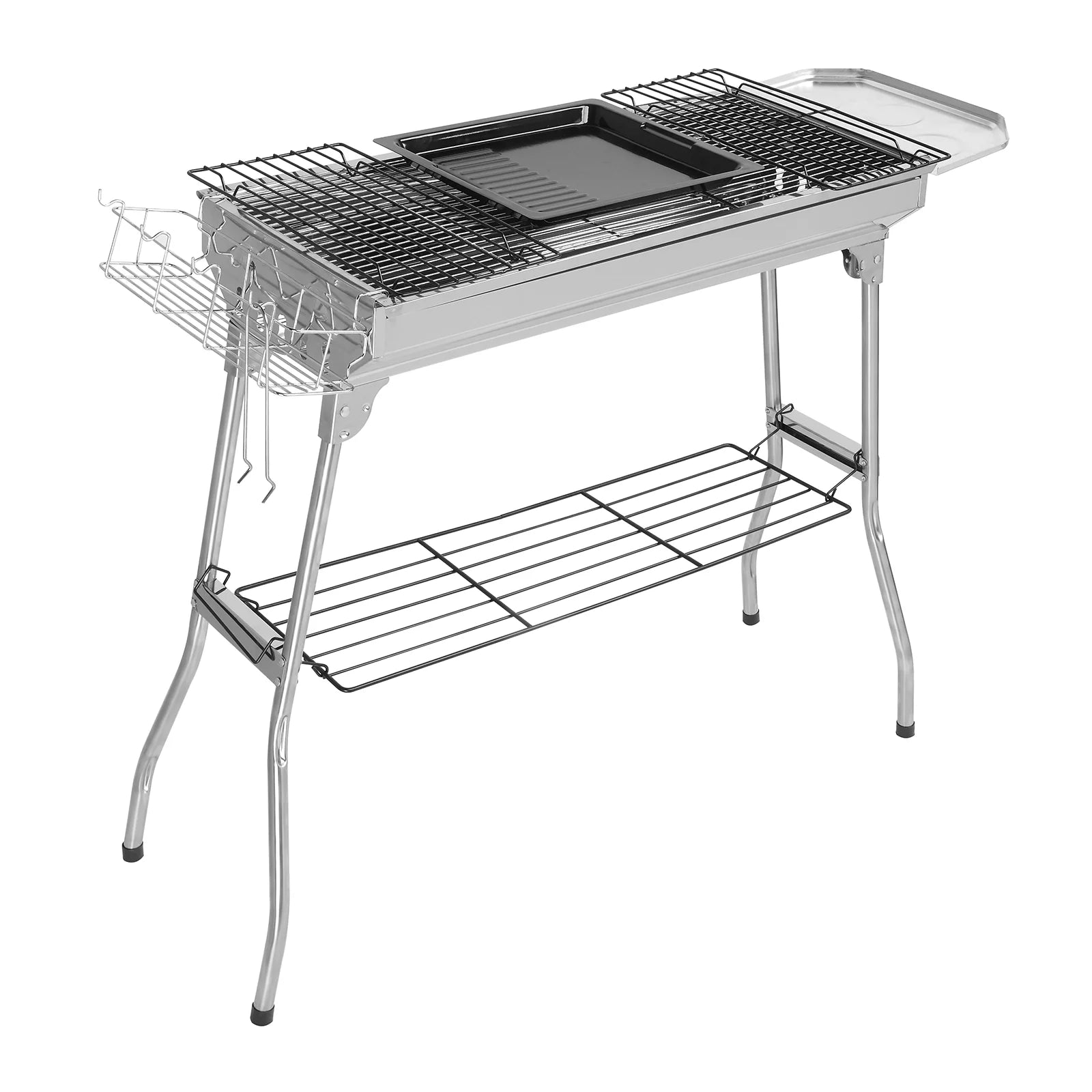 Barbecue Charcoal Grill Stainless Steel Folding Portable BBQ Tool Kits BBQ Grill and Smoker for Outdoor Cooking Camping Hiking Picnics Garden Beach Party