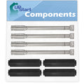 4-Pack BBQ Gas Grill Tube Burner & Heat Shield Plate Tent Replacement Parts for Charbroil 415.16661800 - Compatible Barbeque Stainless Steel Pipe Burners & Porcelain Steel Flame Tamer, Flavorizer Bar