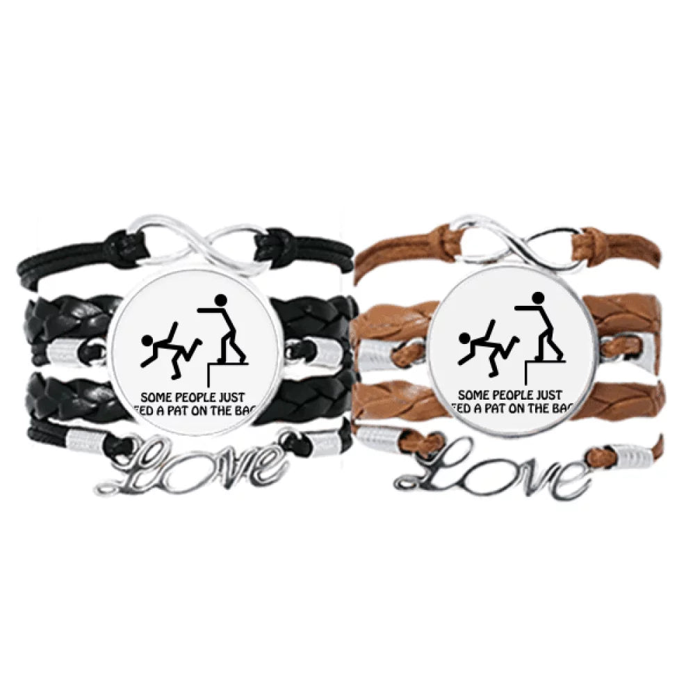 Tap Guide Back Art Deco Fashion Bracelet Hand Strap Leather Rope Wristband Double Set