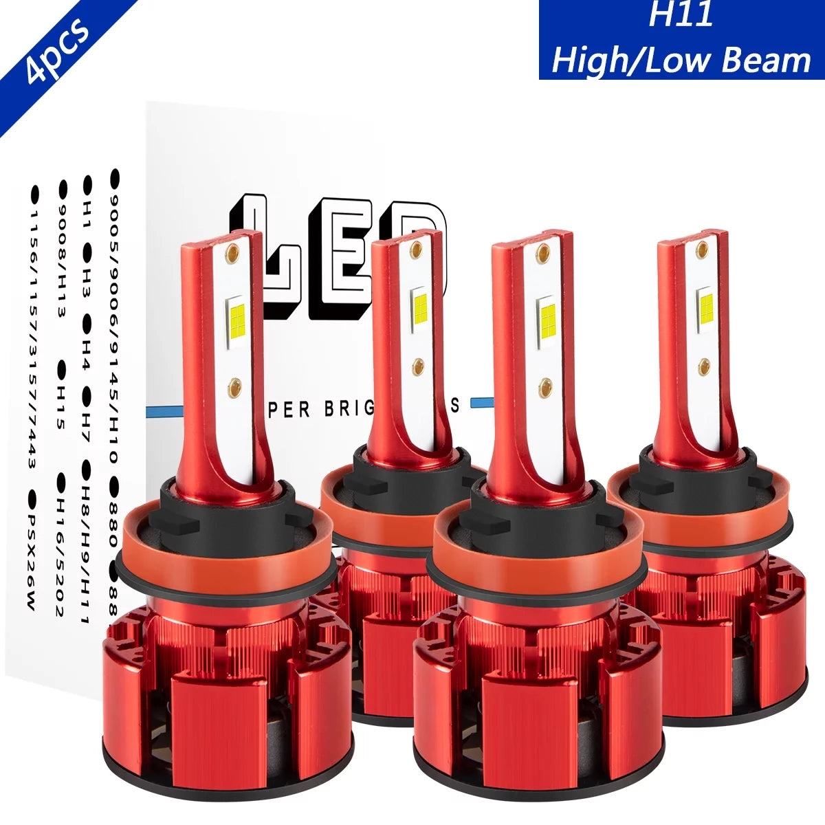 H11 High/Low Beam for Buick LaCrosse 2005-2013 LED Headlight Bulbs Kit 6000K White 4pcs