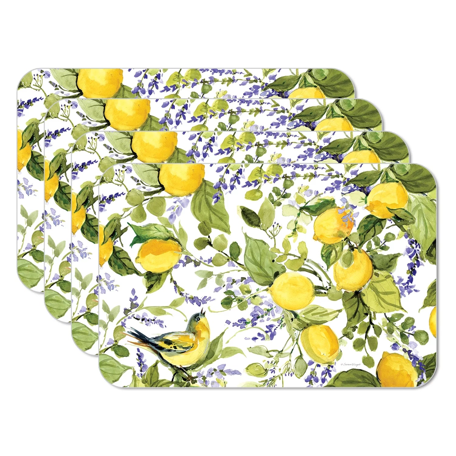 CounterArt Watercolor Lemons 4 Pack Reversible Flexible Plastic Tabletop Placemats