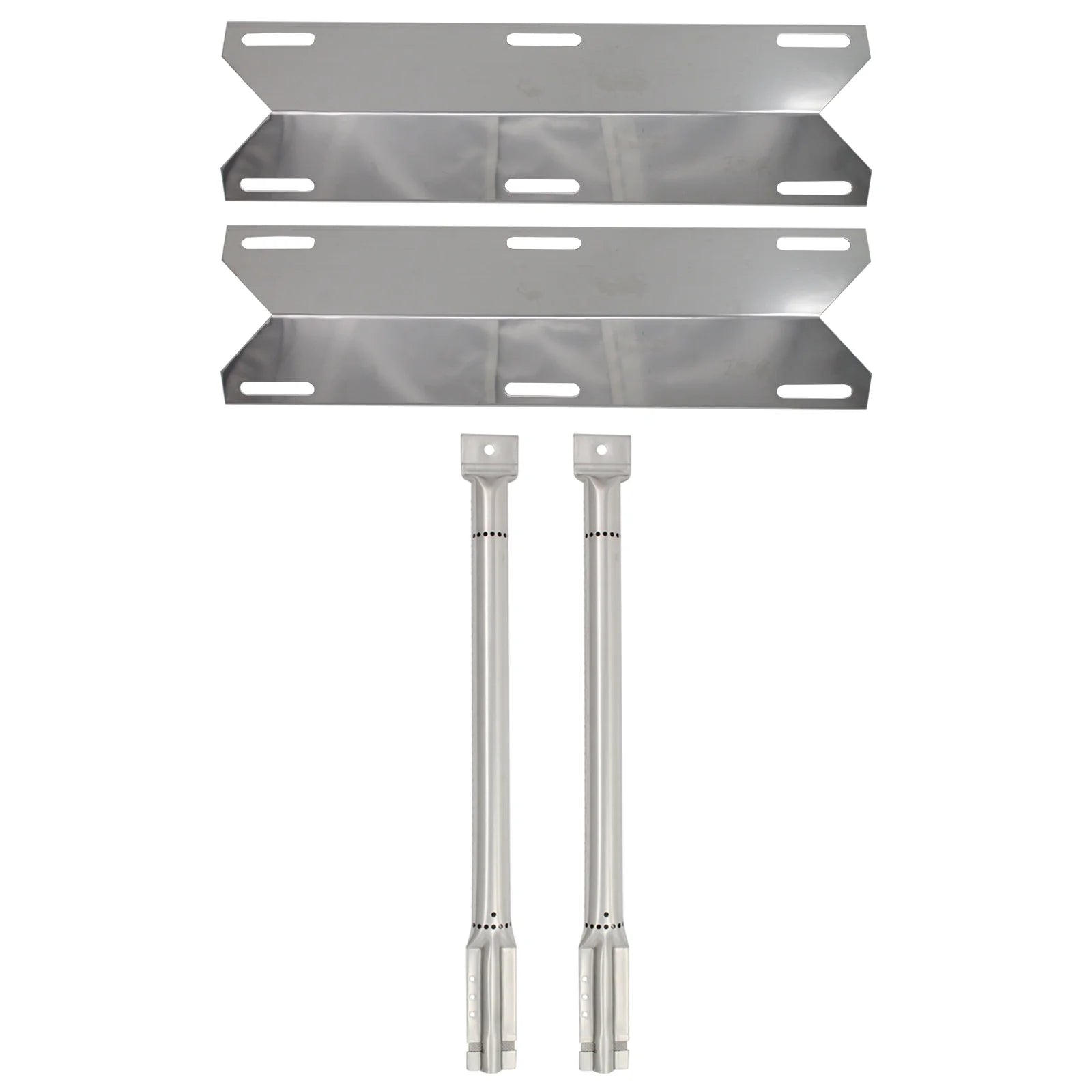 2-Pack BBQ Gas Grill Tube Burner & Heat Shield Plate Tent Replacement Parts for Charmglow 720-0578 - Compatible Barbeque Stainless Steel Pipe Burners & Flame Tamer, Guard, Deflector, Flavorizer Bar