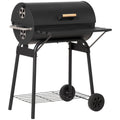 Capri 30 Portable Charcoal BBQ Grill, Steel Outdoor Barbecue Smoker with Storage Shelf, Wheels, for Garden Camping Picnic, Black