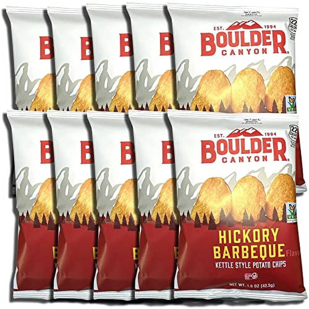 Tribeca Curations | Kettle Style Potato Chips from Boulder | 1.5 Oz | (Hickory BBQ, 10 Bags)