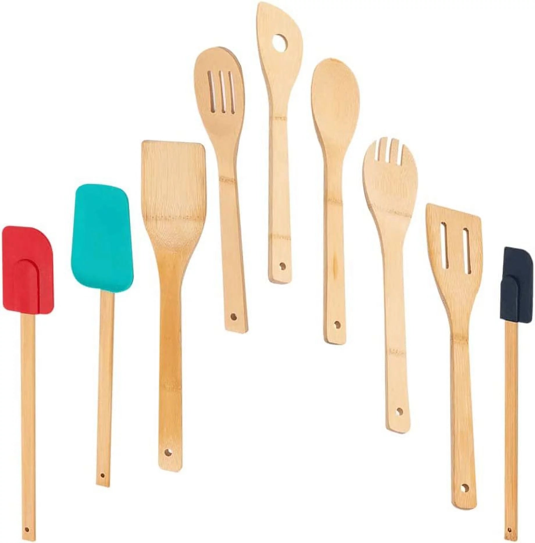 SEDLAV Kitchen Utensils Bamboo Set 9 pieces wood wooden tools with silicone spatulas for cooking