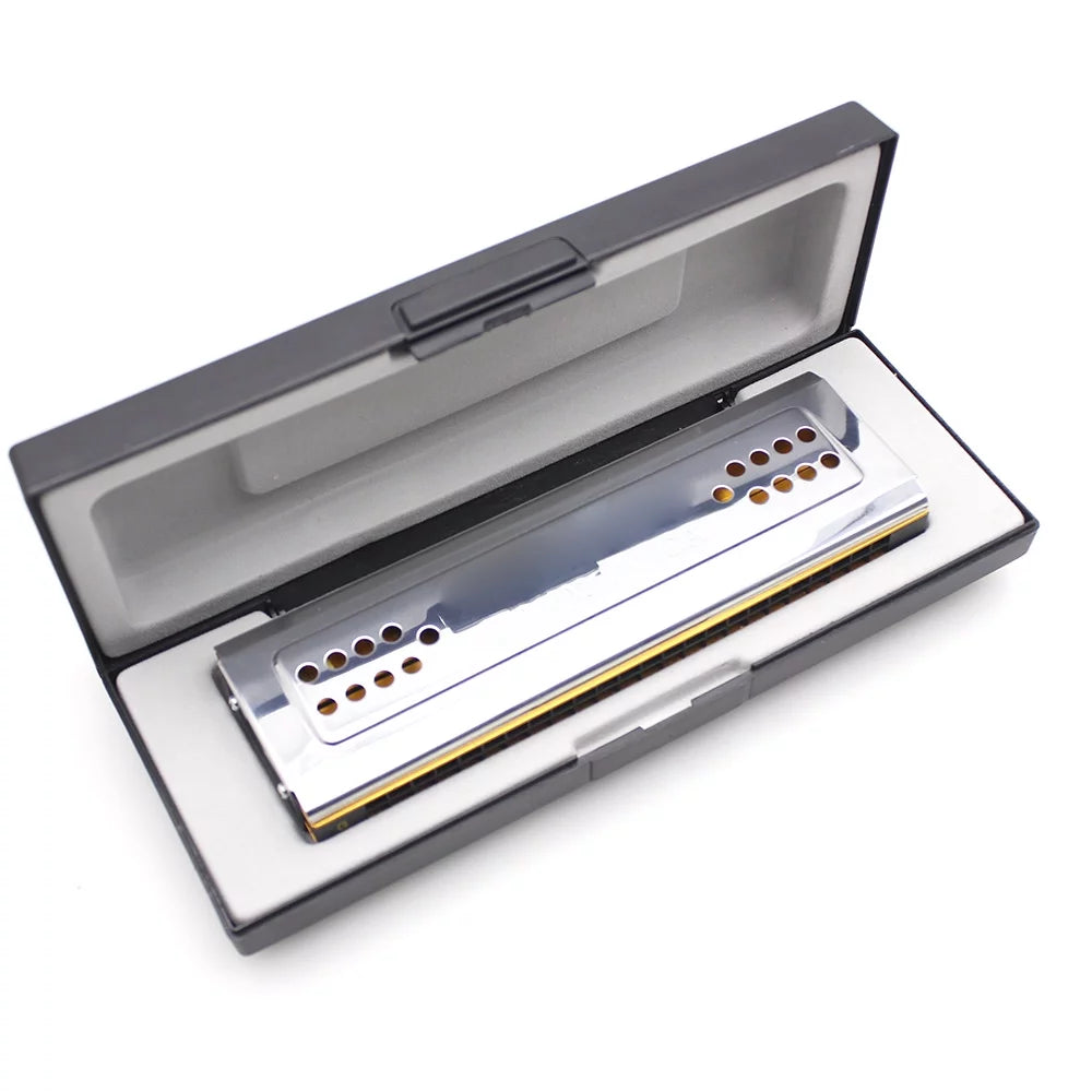 Swan 2-in-1 Dual-sided Tremolo Harmonica Mouth Organ Dural Key of C&G 24 Double Holes Reed Wind Instrument with Padded Box Cleaning Cloth