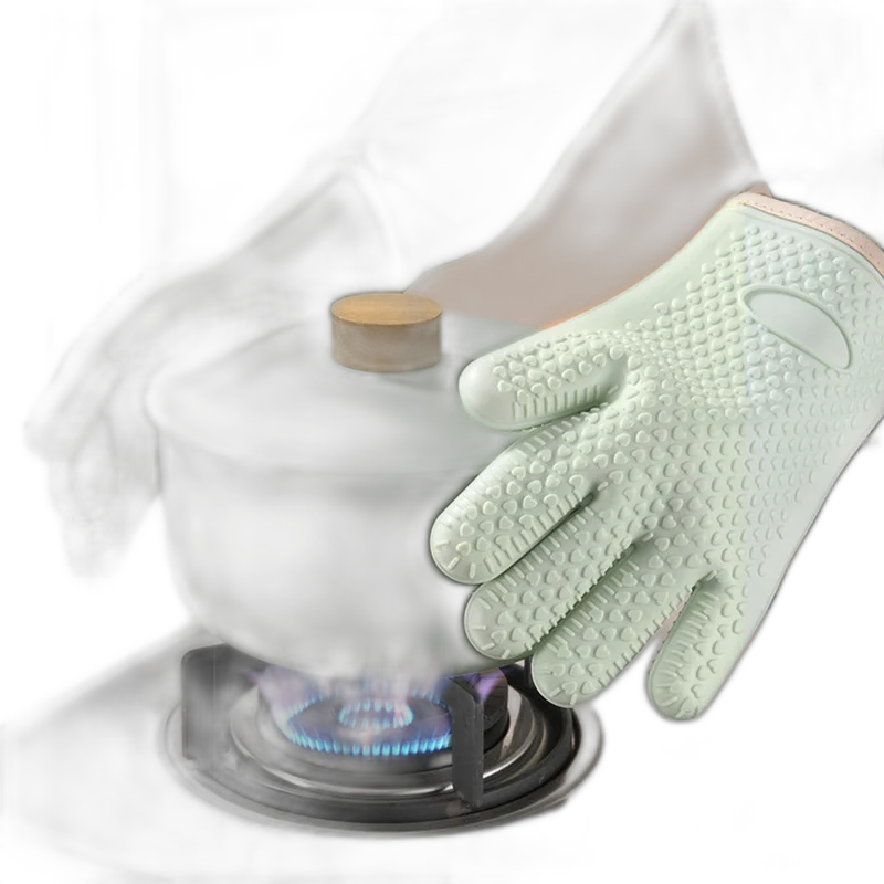 Kitchen Silicone Heatproof Glovesnon-Slip Heat-Resistant Baking Microwave Oven Silicone Glovesgloves Kalma Gloves Anti-Scalding Clip: Spruce Green 4-Piece Set