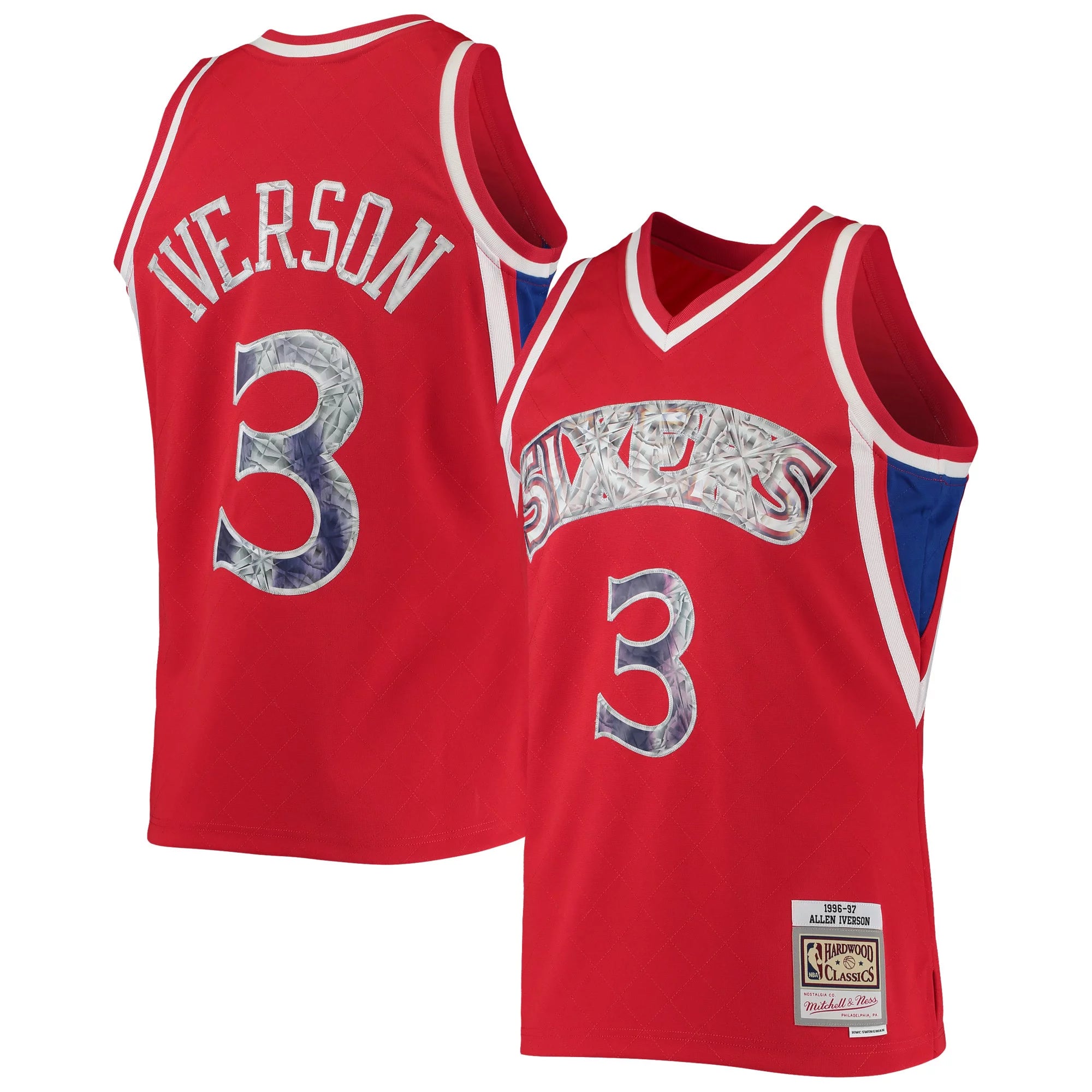 Men's Mitchell & Ness Allen Iverson Red Philadelphia 76ers 1996/97 Hardwood Classics NBA 75th Anniversary Diamond