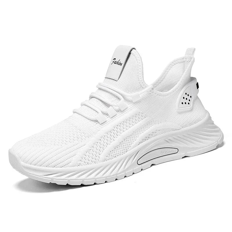 Men Casual Sport Shoes Breathable Lightweight Sneakers Outdoor Flying weaving Running Shoes Athletic Jogging Tenis Walking Shoes WHITE 39