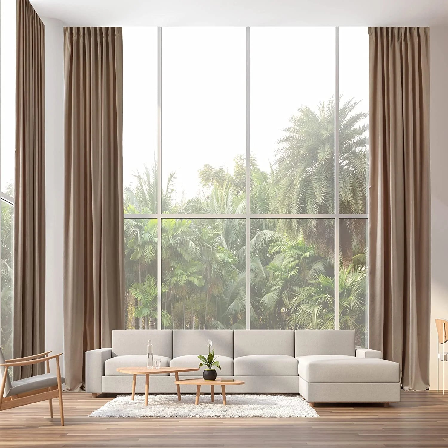 52x63 Solid Color Curtains Home Decorative Hanging Back Tap, Nursery Room Bedroom Kitchen Office Windows Home Decaration, Beige