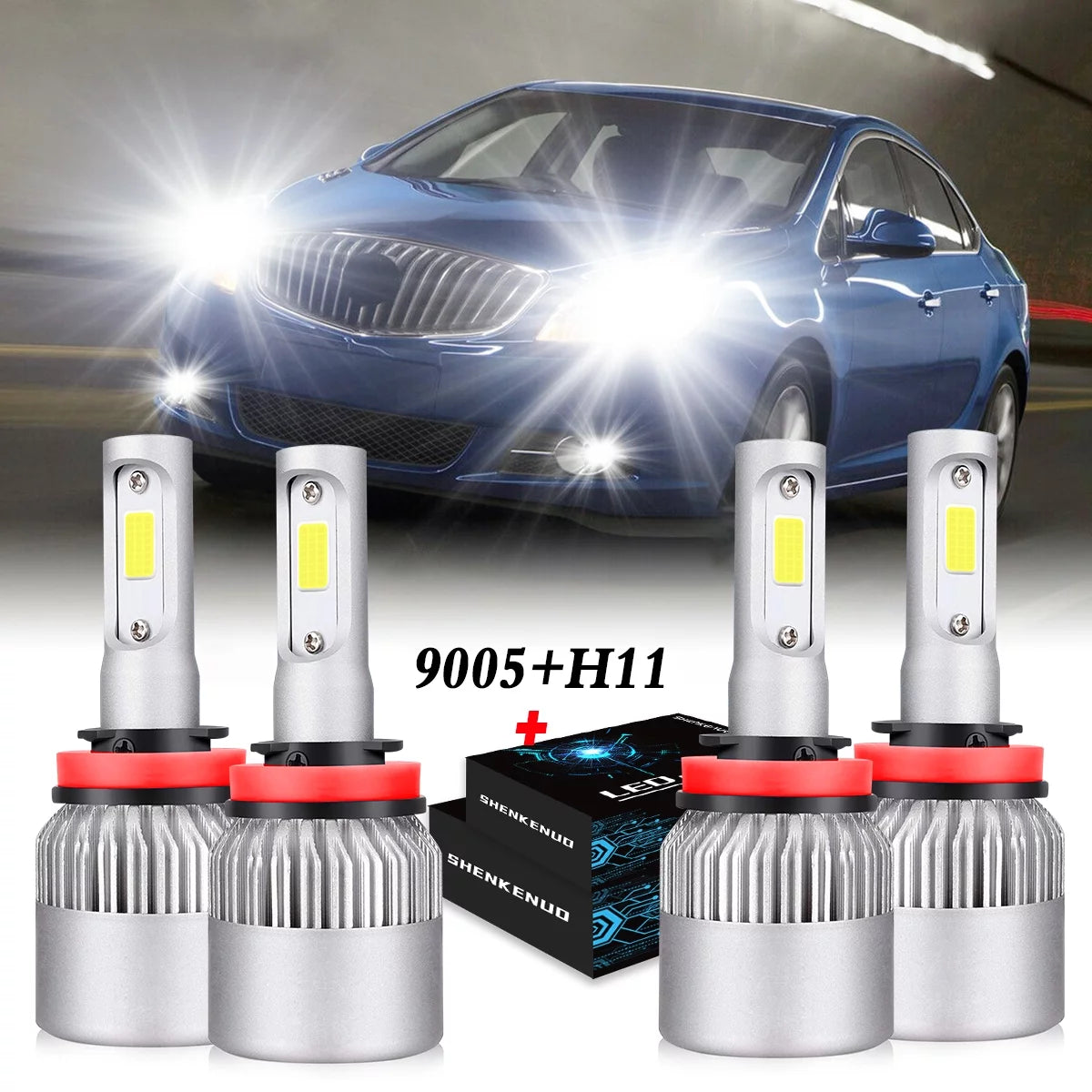 For 2005-2009 2010 2011 2012 2013 Buick Lacrosse LED Headlight Bulbs H9/H11 High Beam and Low Beam 4pc