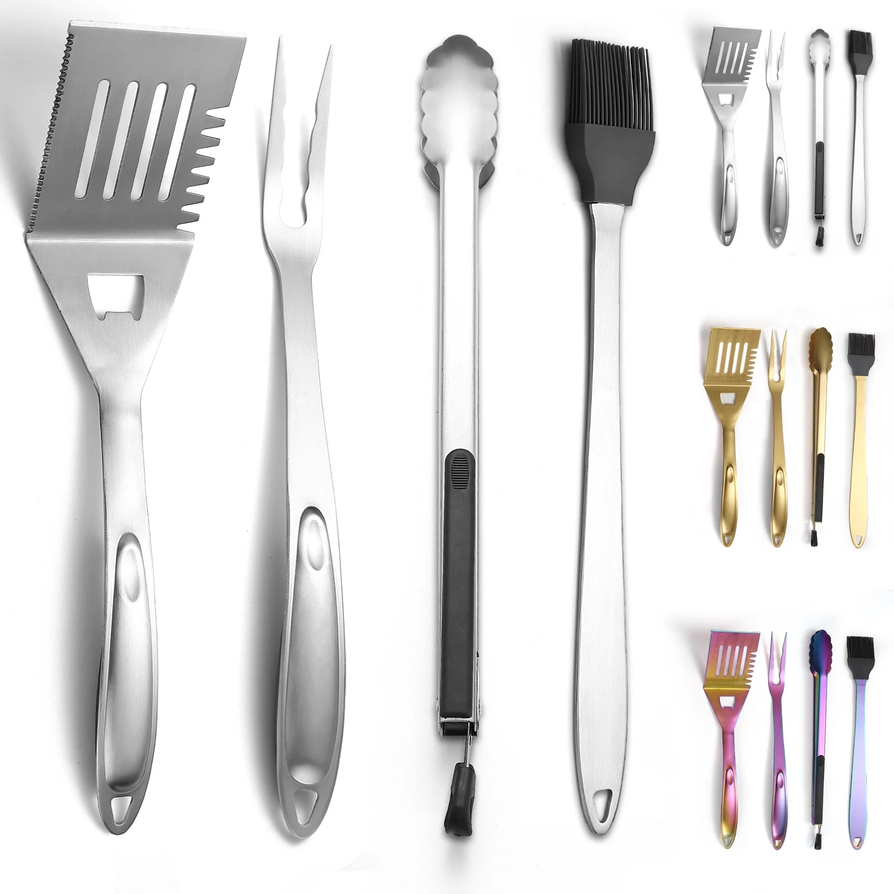 4PCS BBQ Grill Accessories for Outdoor Grill Set Stainless Steel Camping BBQ Tools Grilling Tools Set for Father's Day Birthday Presents, Grill Utensils Set Ideal Grilling Gifts for Men Dad