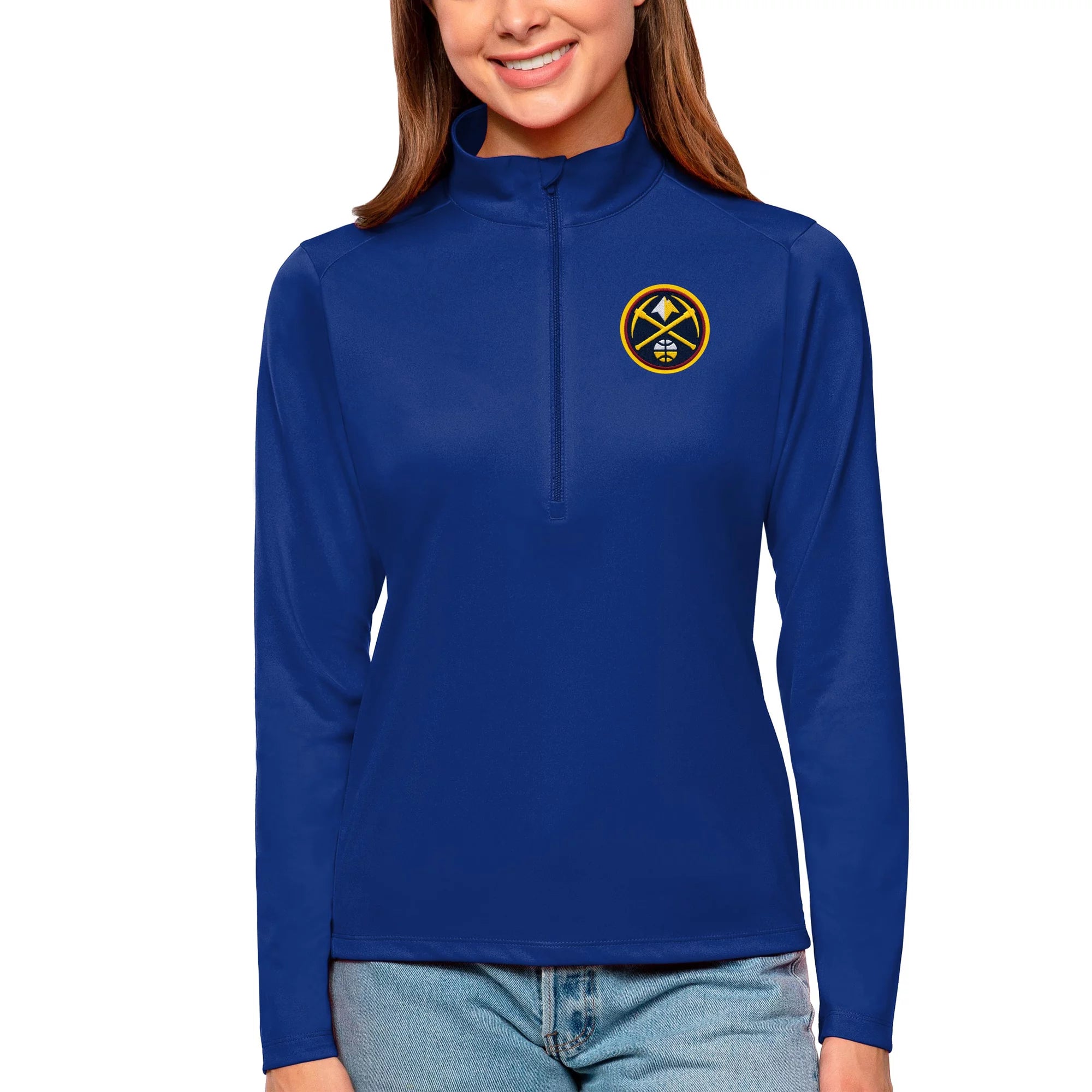 Women's Antigua Blue Denver Nuggets Tribute Half-Zip Top