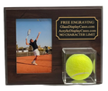Tennis Ball and 4 X 6 Photo Vertical or Horizontal Choice Display Case Plaque - Cherry Finish Wood- Engraved
