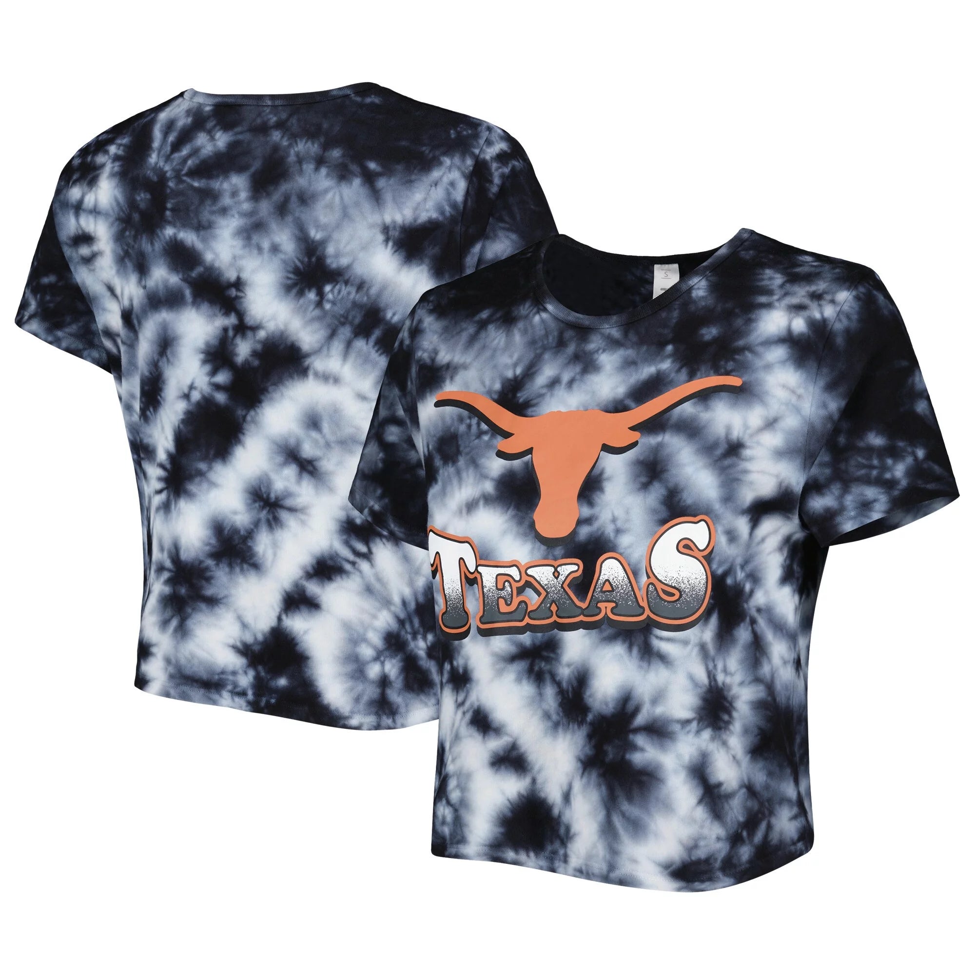 Women's ZooZatz Black Texas Longhorns Cloud-Dye Cropped T-Shirt