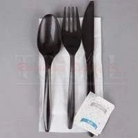 E188000 Empress Heavy Weight Cutlery Kit PS Black Fork, Teaspoon, Knife, Salt & Pepper, Napkin 250 per case