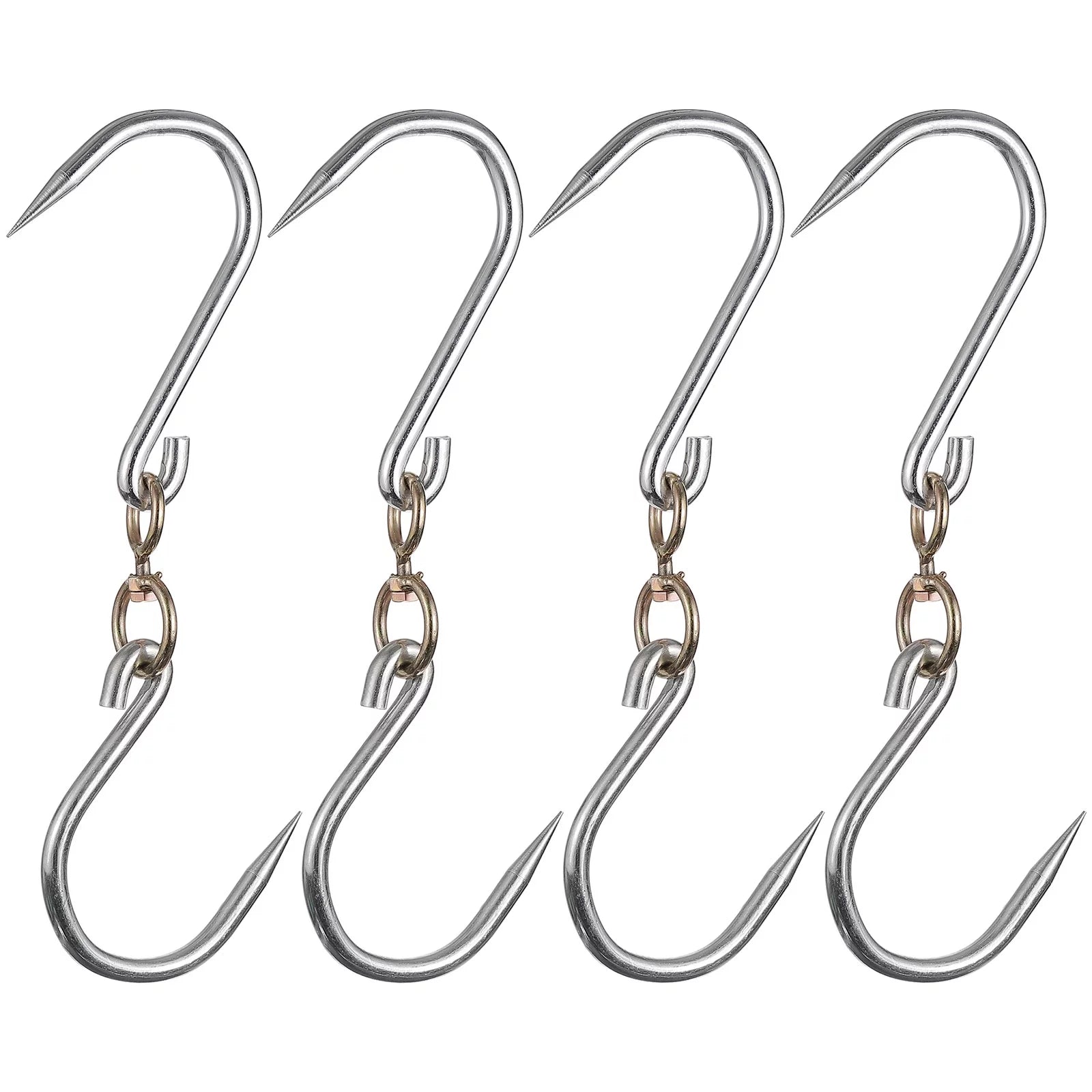 Uxcell 15.3'' Swivel Meat Hooks, 0.49'' Thickness Galvanized Processing Butcher Hooks, 4 Pack