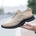 Men Shoes Breathable Men's Sneakers Comfortable Running Shoes Tenis Outdoor Slip on Walking Sneakers Sock Jogging Shoes 2023 New Beige 44