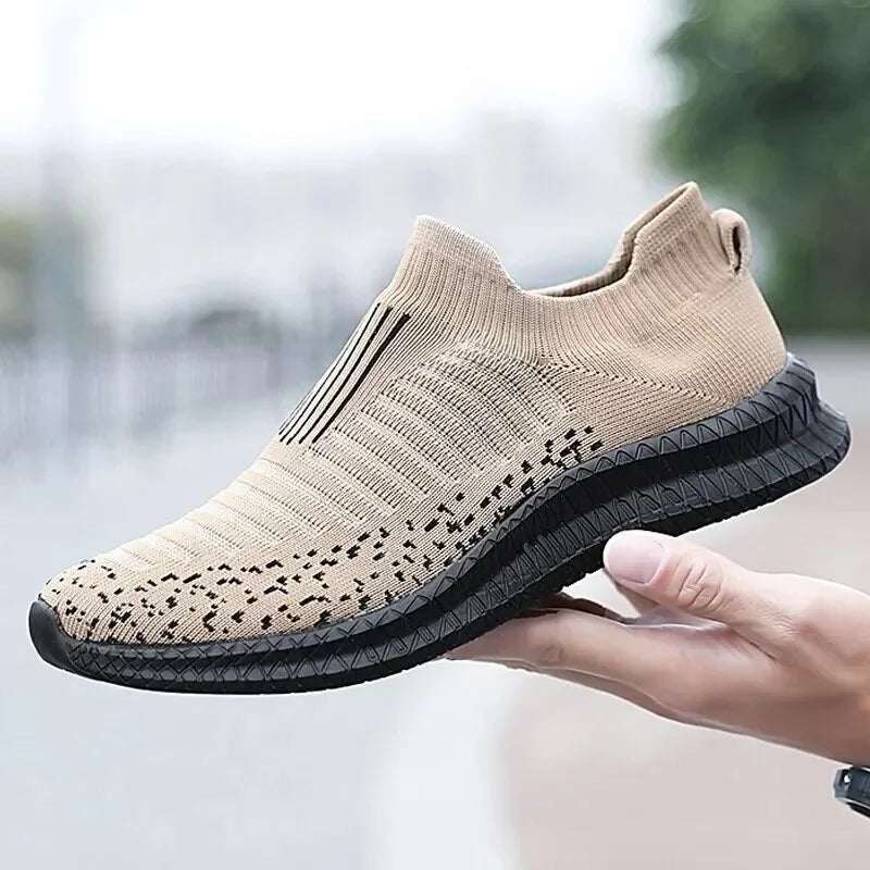Men Shoes Breathable Men's Sneakers Comfortable Running Shoes Tenis Outdoor Slip on Walking Sneakers Sock Jogging Shoes 2023 New Beige 44