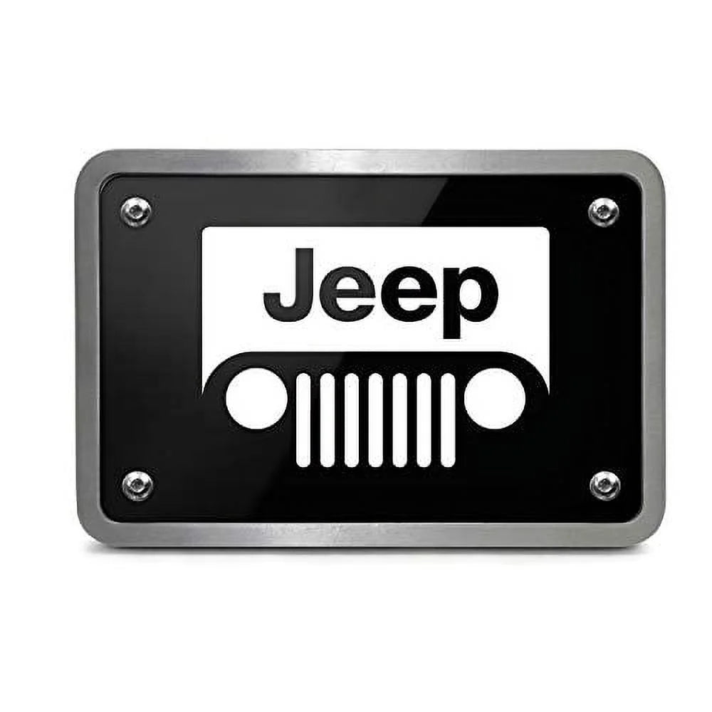 Jeep Grill UV Graphic Black Thick Solid Billet Aluminum 2 inch Tow Hitch Cover