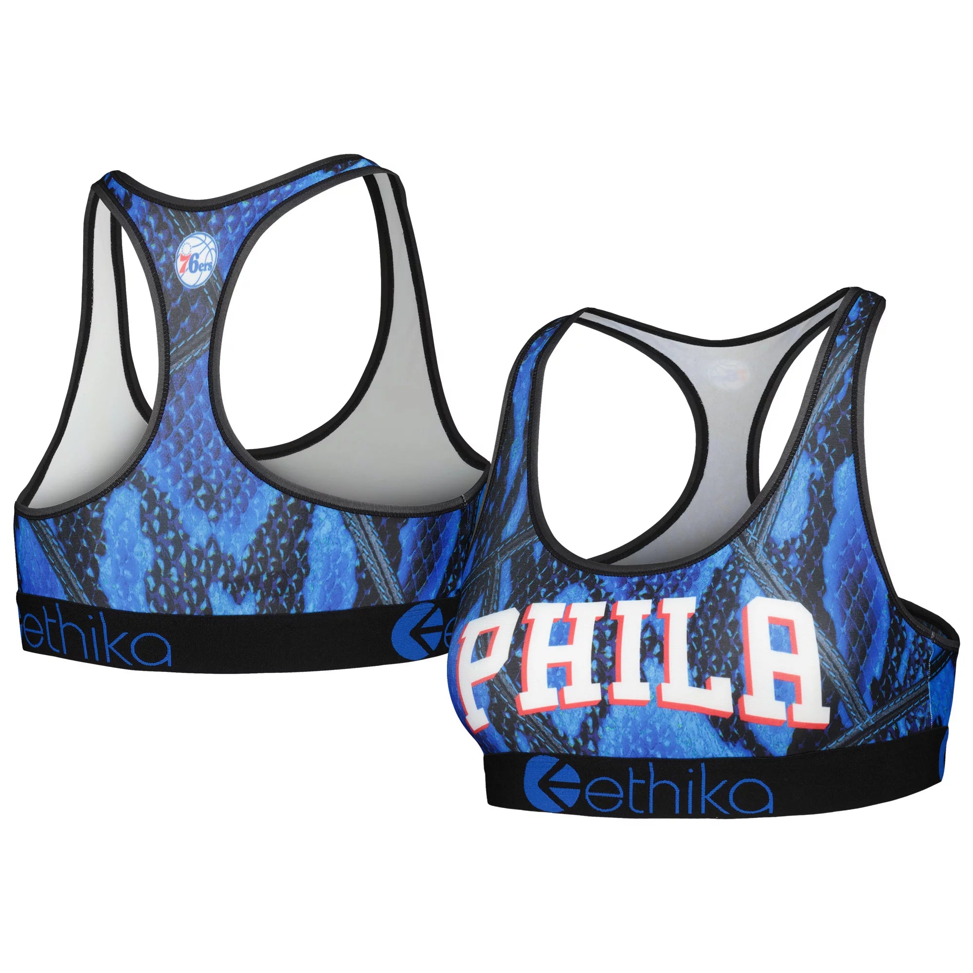 Women's Ethika Royal Philadelphia 76ers Racerback Sports Bra