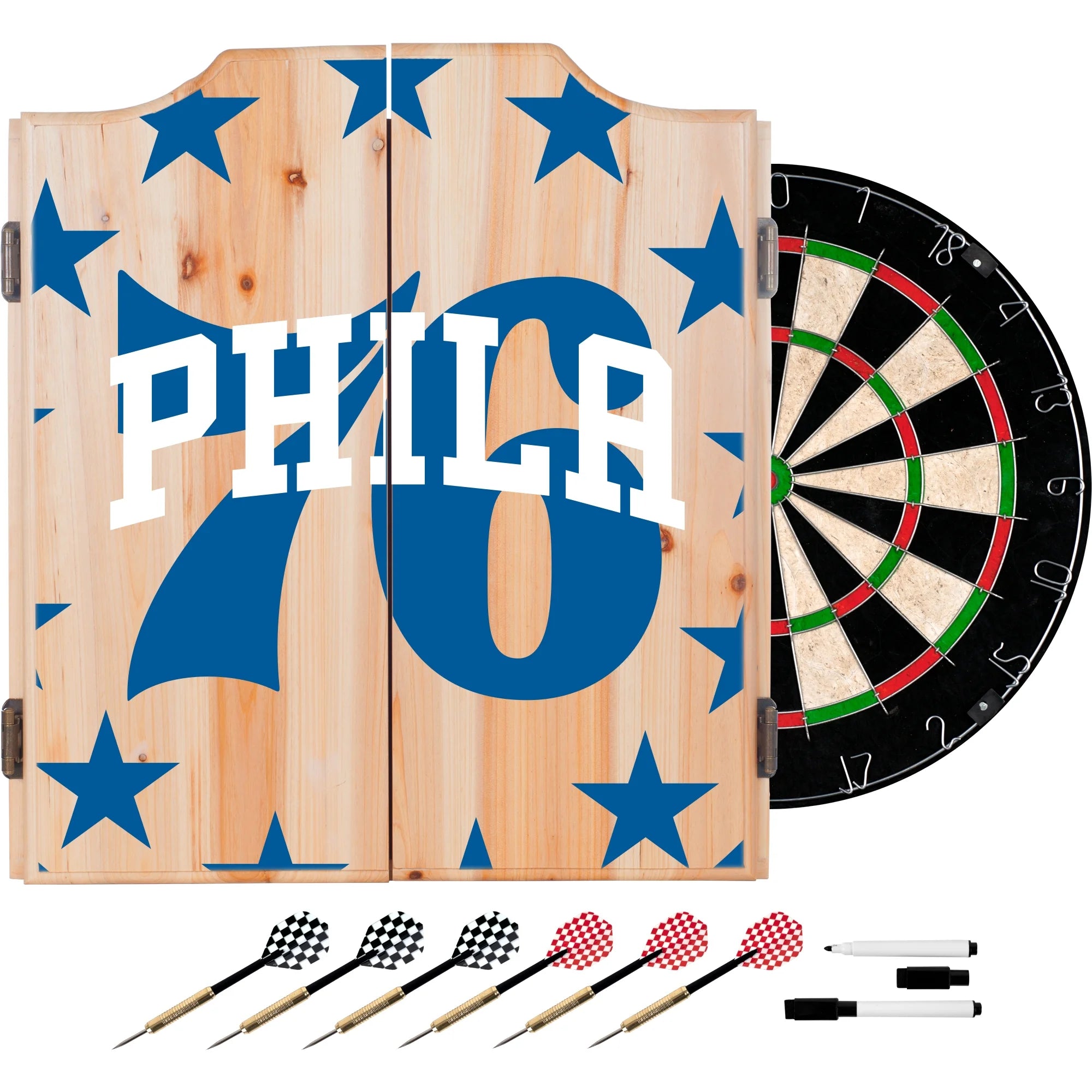NBA Dart Cabinet Set with Darts and Board - Fade - Philadelphia 76ers
