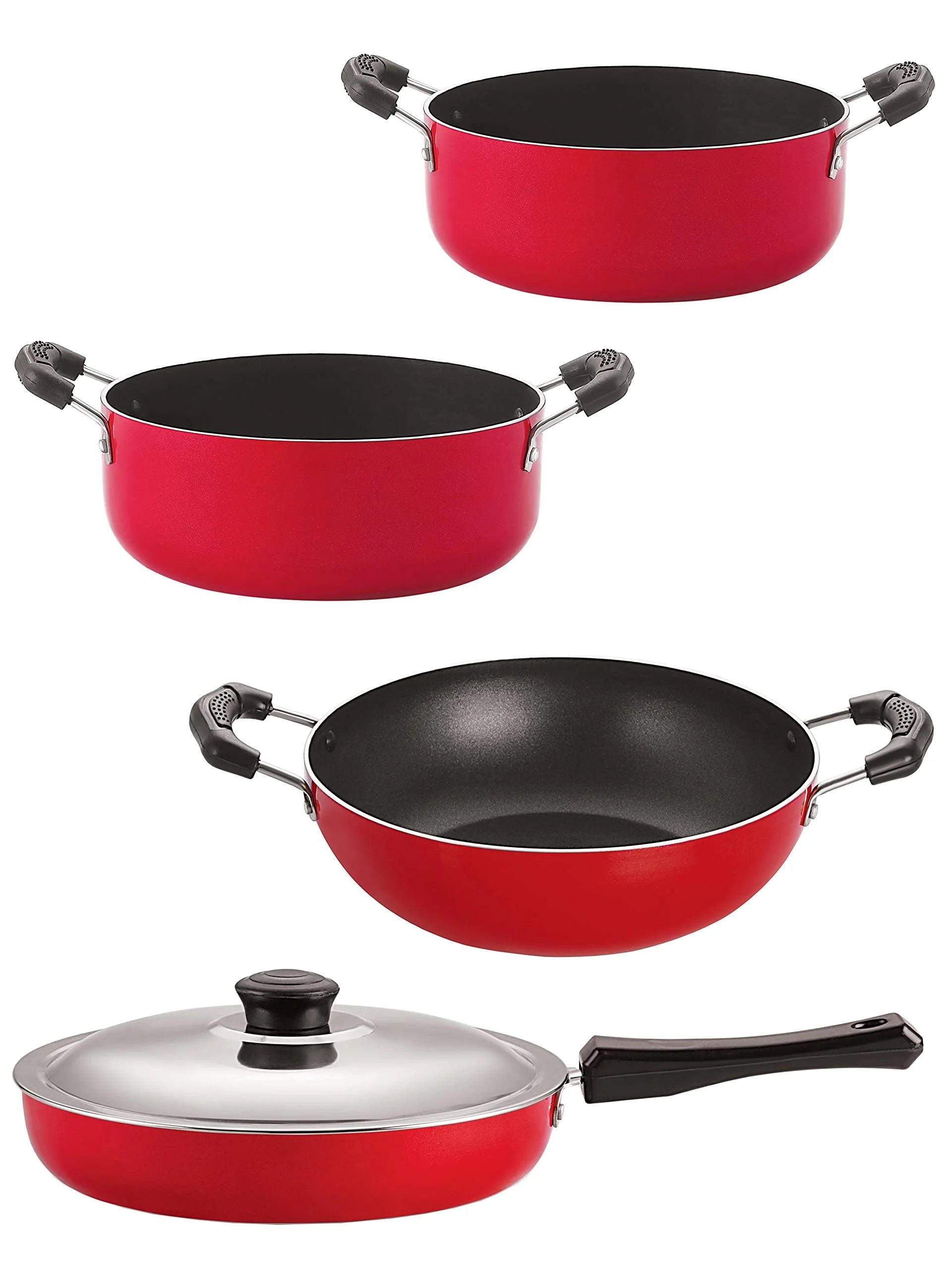 Nirlon Aluminium Non Stick Cooking Pots & Pans Set Of 4 Pieces (Fp11_Kd10_Cs20_Cs24)