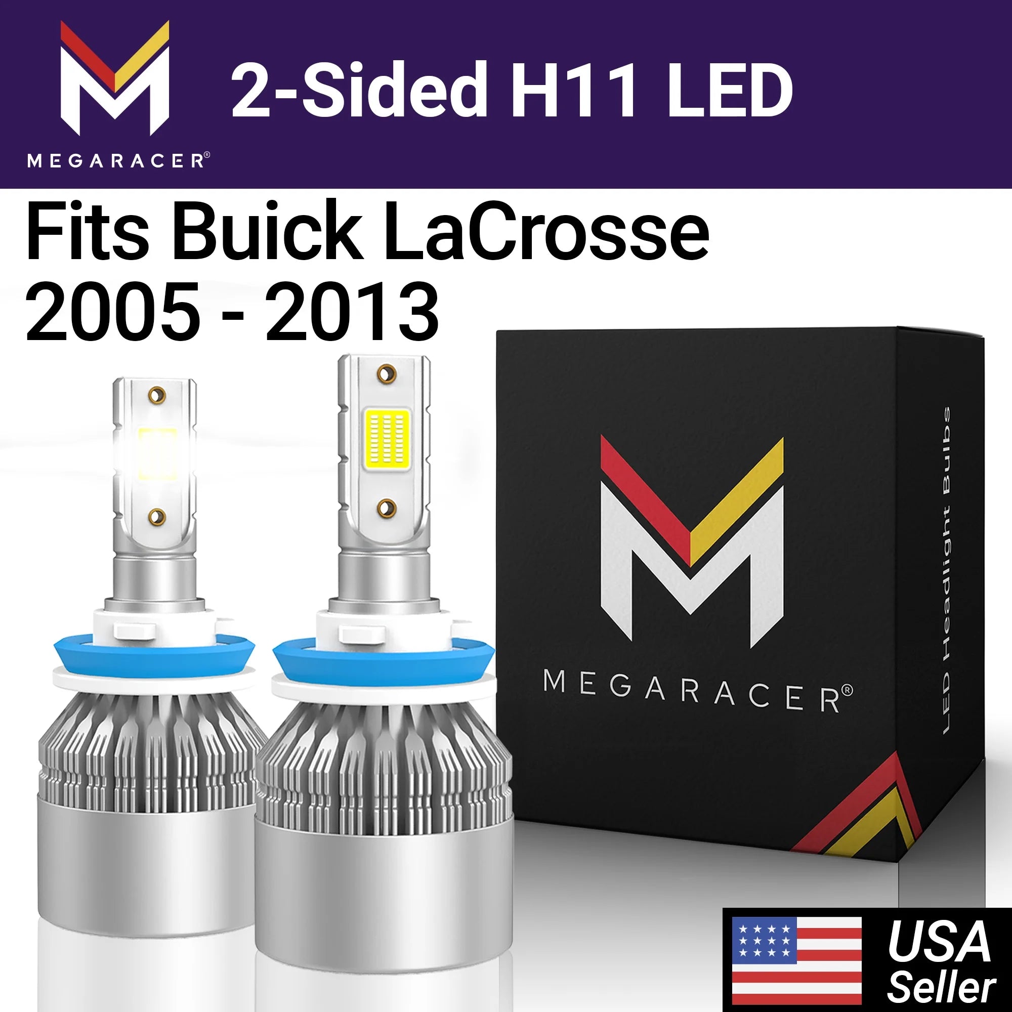 Mega Racer Buick LaCrosse H11 H9 H8 LED Headlight Bulbs 6000K Diamond White Buick LaCrosse 2005 2006 2007 2008 2009 2010 2011 2012 2013 05 - 13 High/ Low Beam/ Fog Light Automotive Replacement