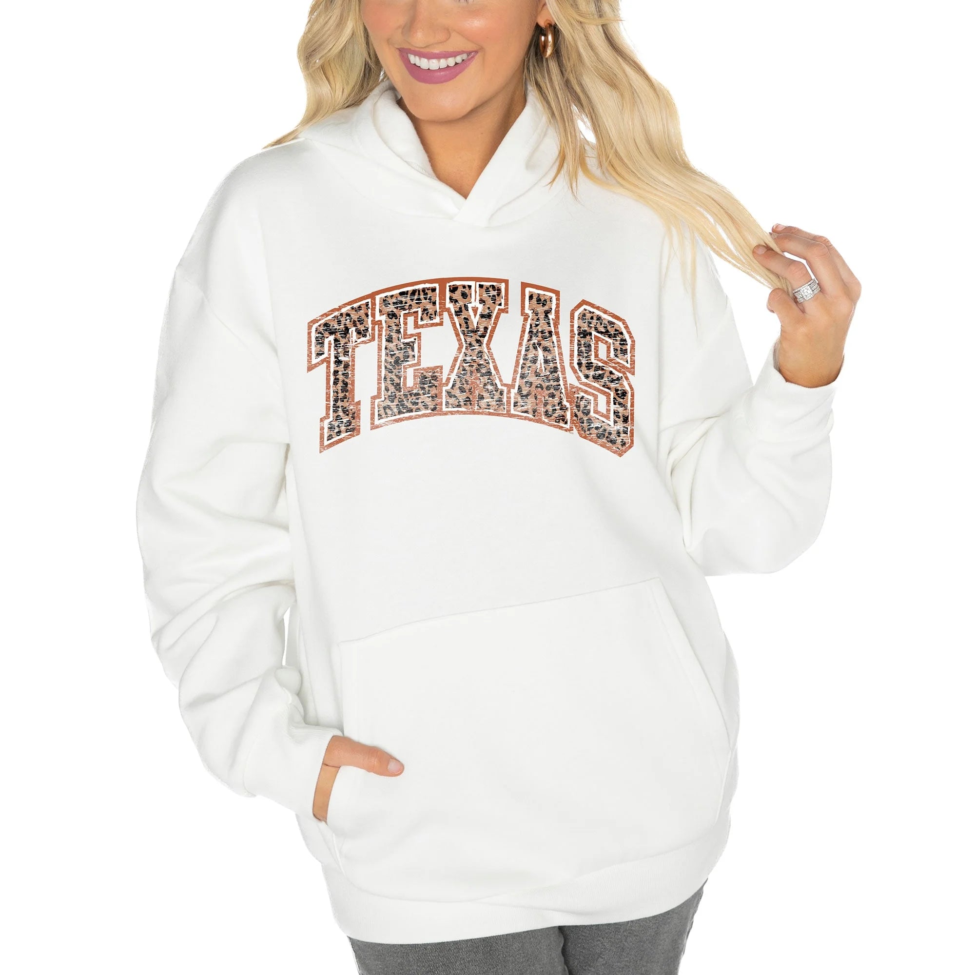 Women's Gameday Couture White Texas Longhorns Good Catch Premium Fleece Pullover Hoodie